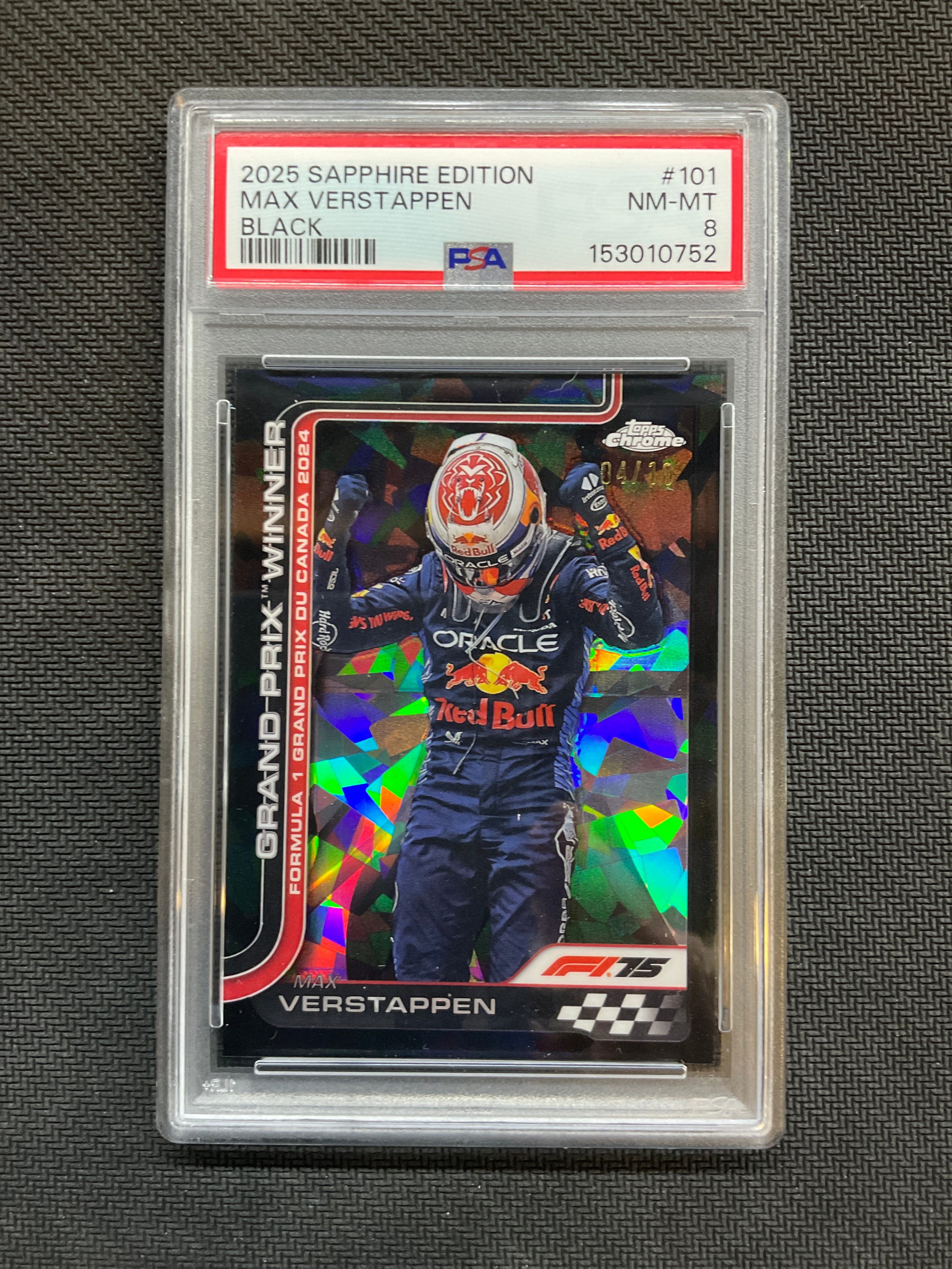 2025 Topps Chrome F1 Sapphire Max Verstappen Black /10 PSA 8