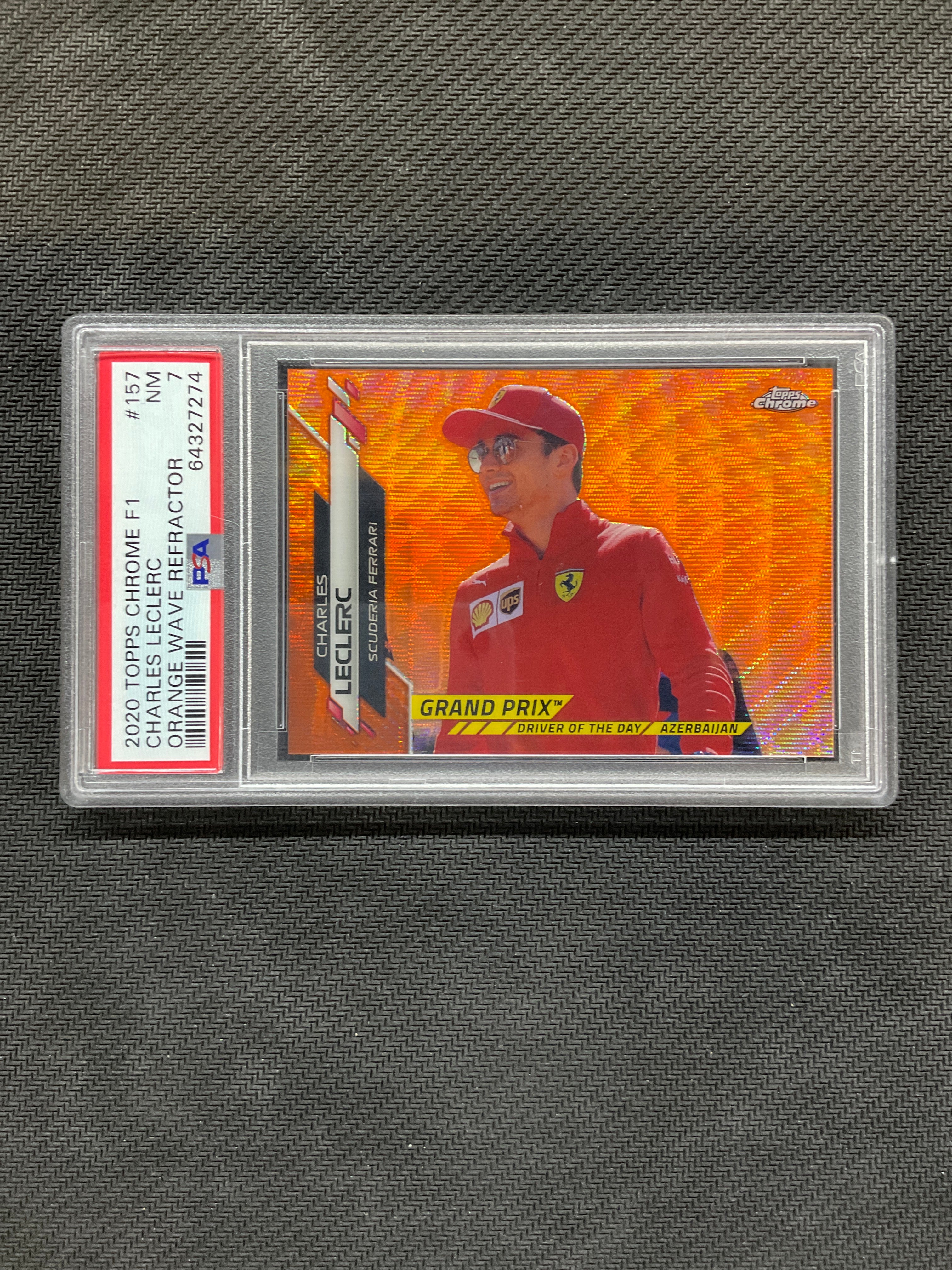 2020 Topps Chrome F1 Charles Leclerc Orange Wave /25 PSA 7