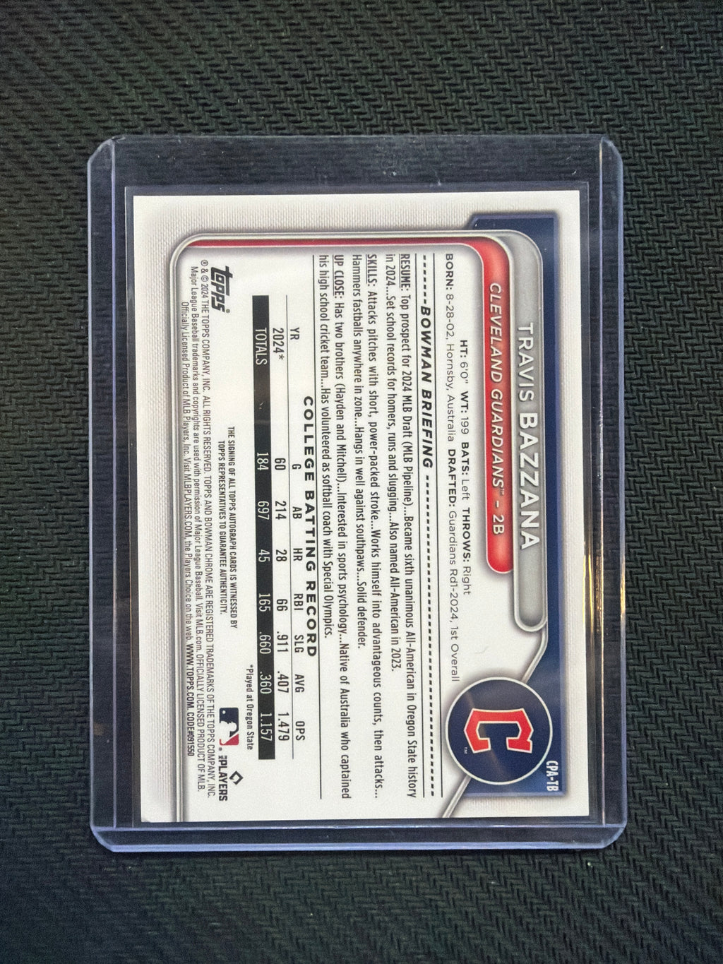 2025 Bowman Chrome Travis Bazzana 1st Auto Purple /250