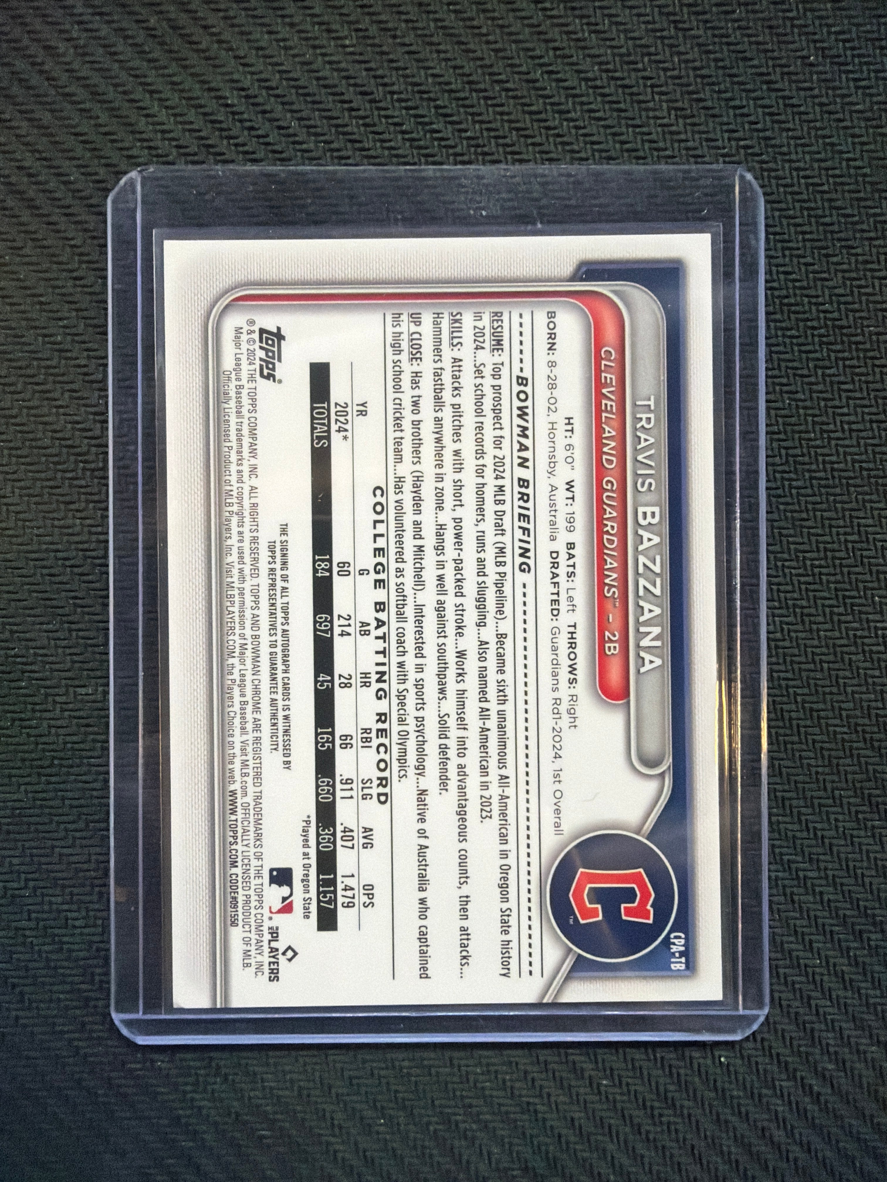 2025 Bowman Chrome Travis Bazzana 1st Auto Purple /250