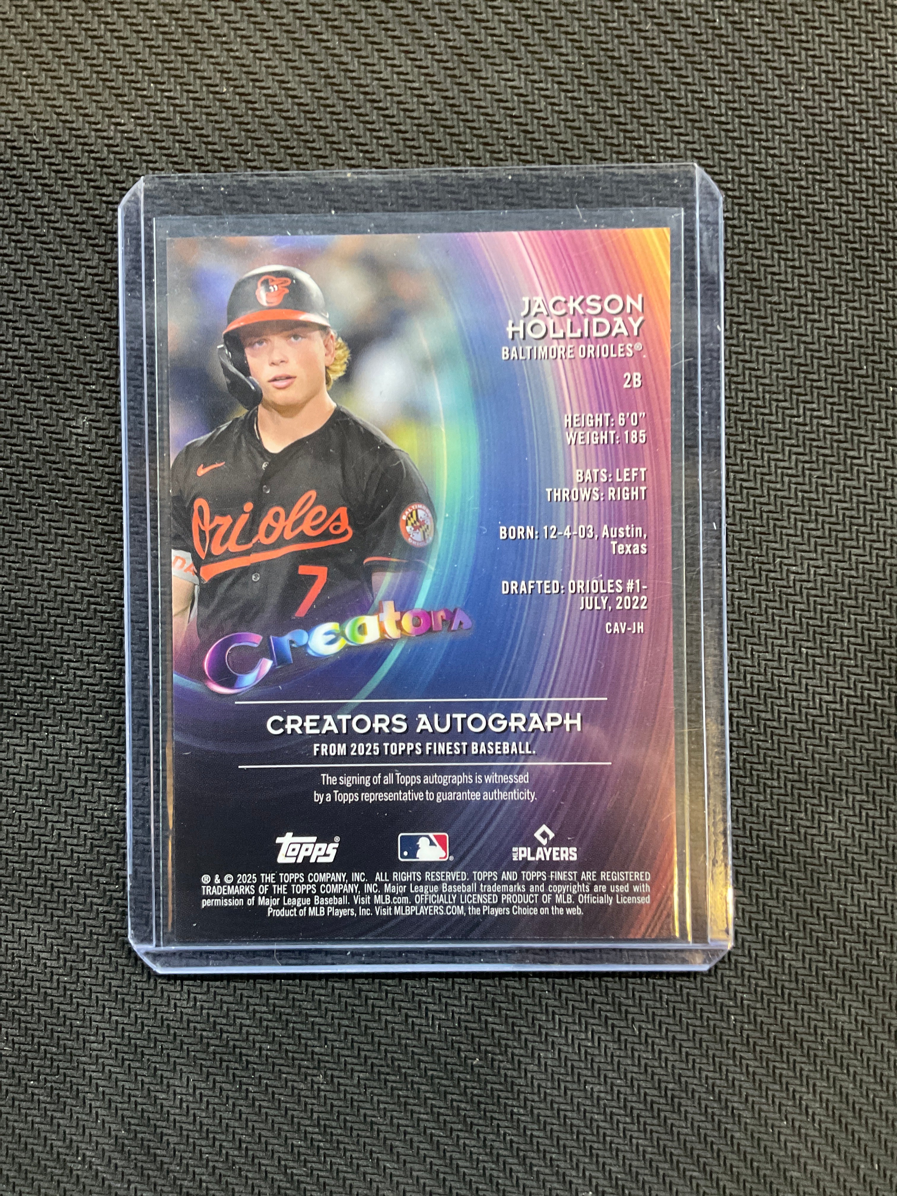 2025 Topps Finest Jackson Holliday Black Auto /10 Orioles