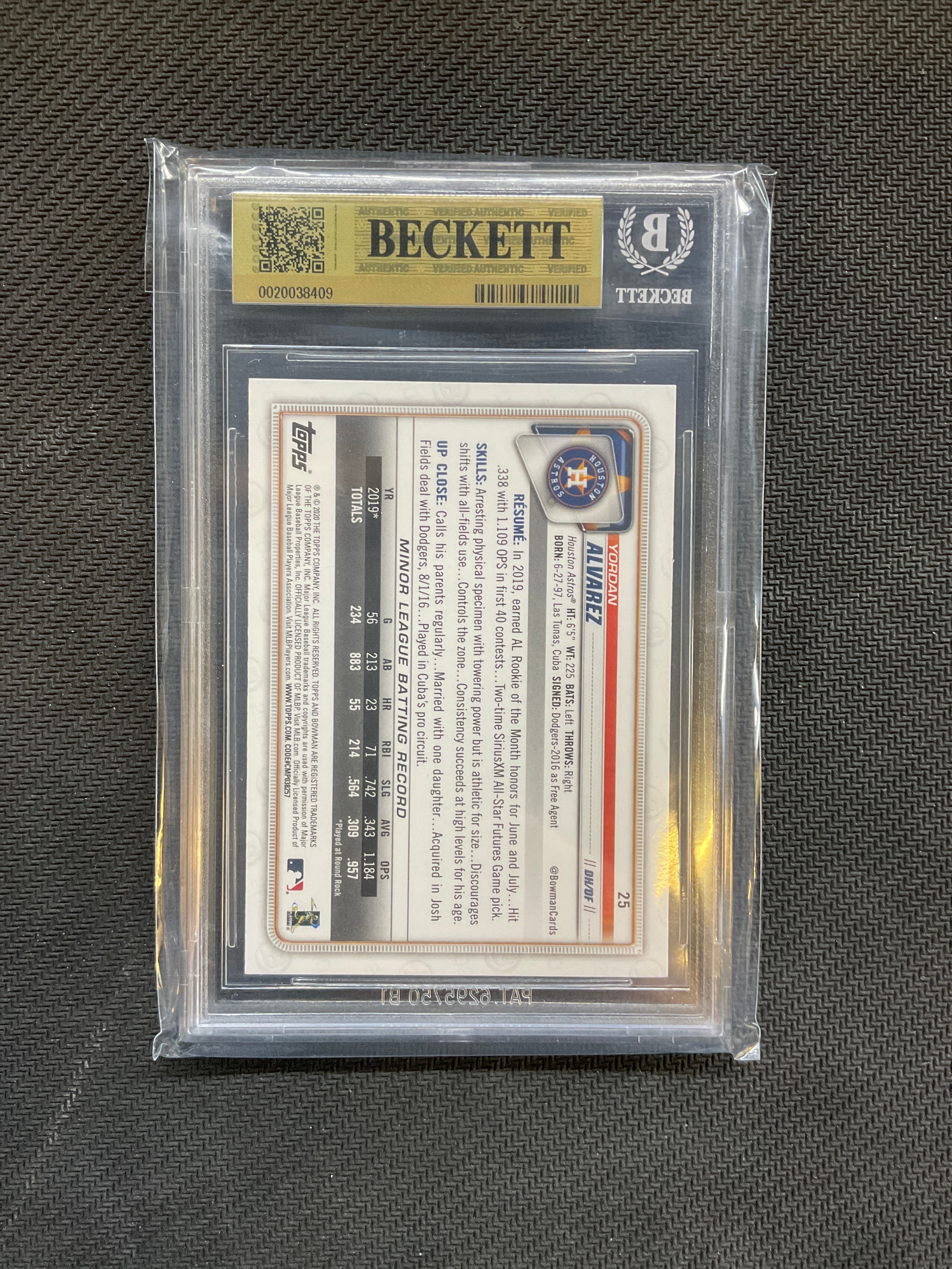 2020 Bowman Yordan Alvarez Rookie Paper BGS 9.5 Astros