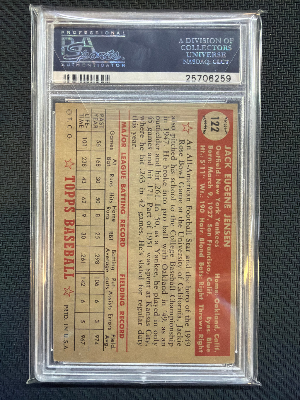 1952 Topps Jack Jenson #122 PSA 6 Yankees