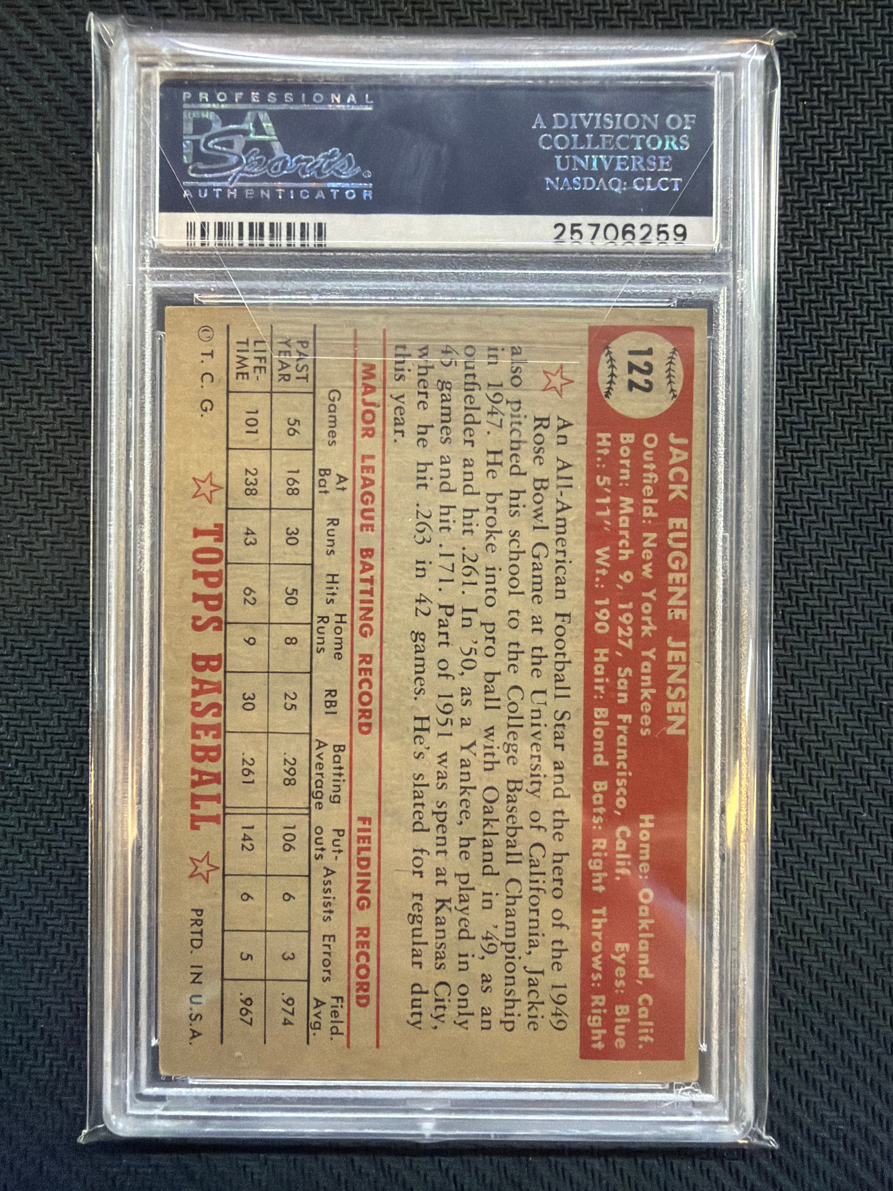 1952 Topps Jack Jenson #122 PSA 6 Yankees