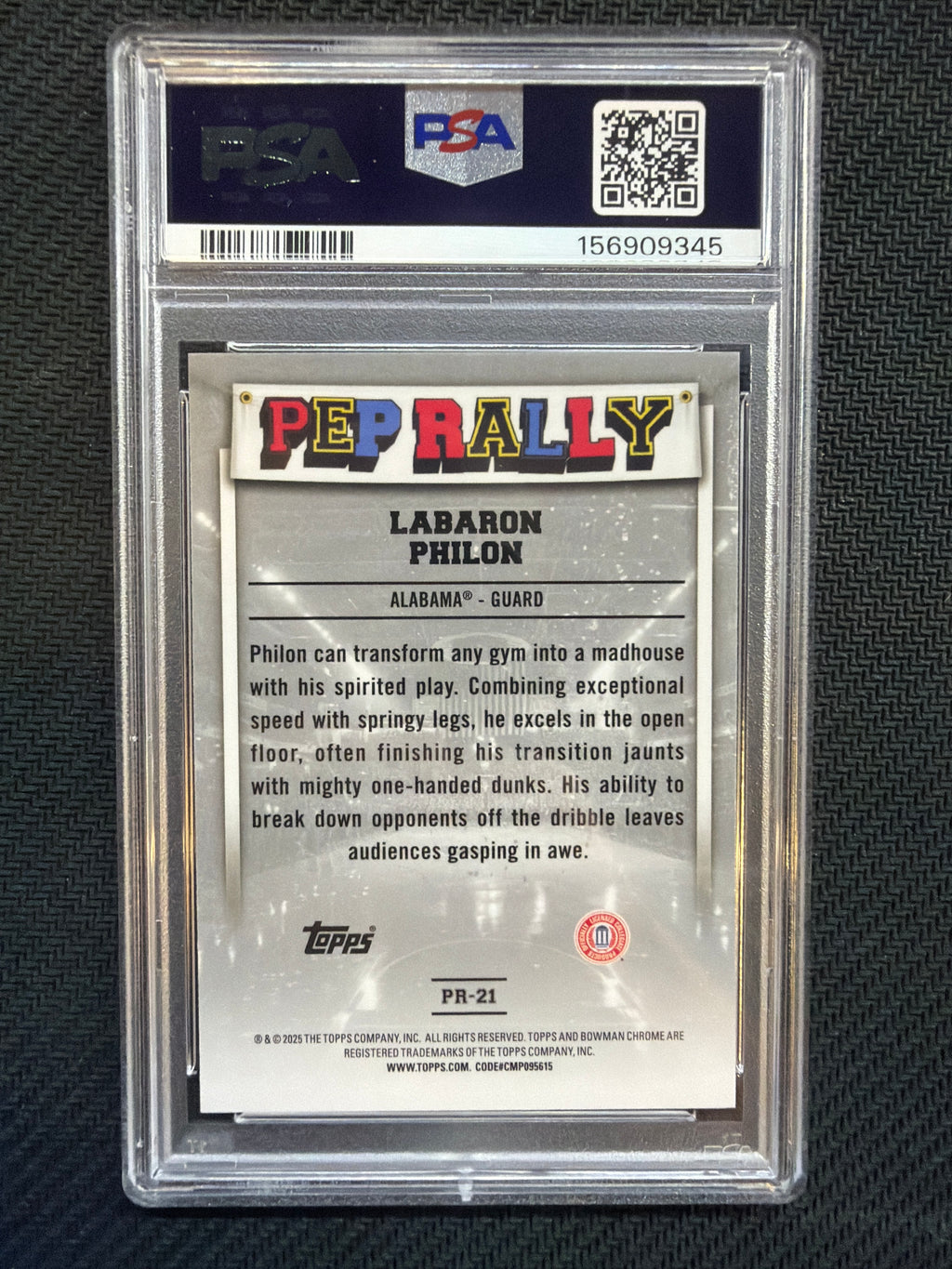 2024 Bowman Chrome U Labaron Philon Pep Rally #PR21 PSA 10 Alabama
