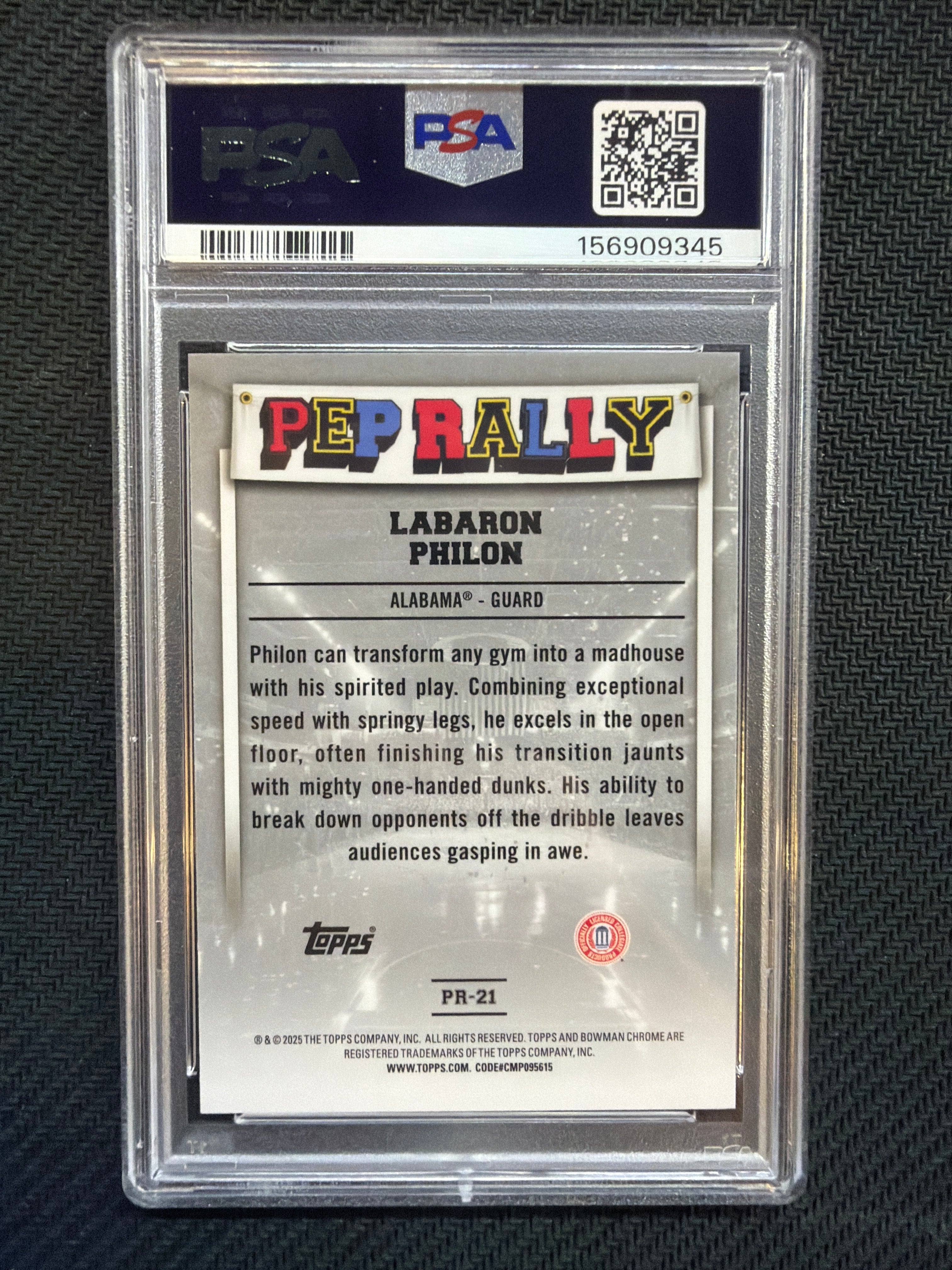2024 Bowman Chrome U Labaron Philon Pep Rally #PR21 PSA 10 Alabama