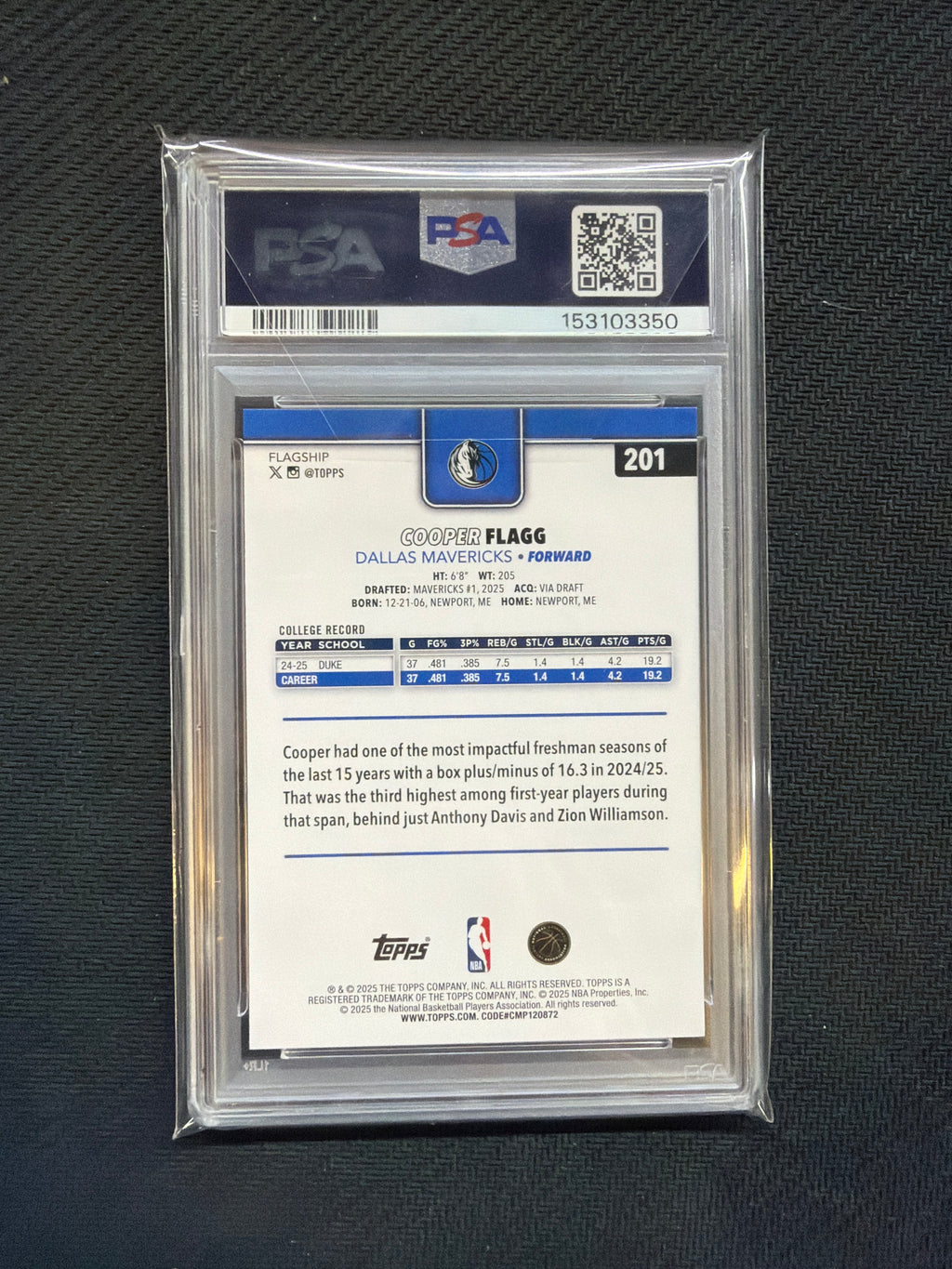 2025 Topps Cooper Flagg PSA 10