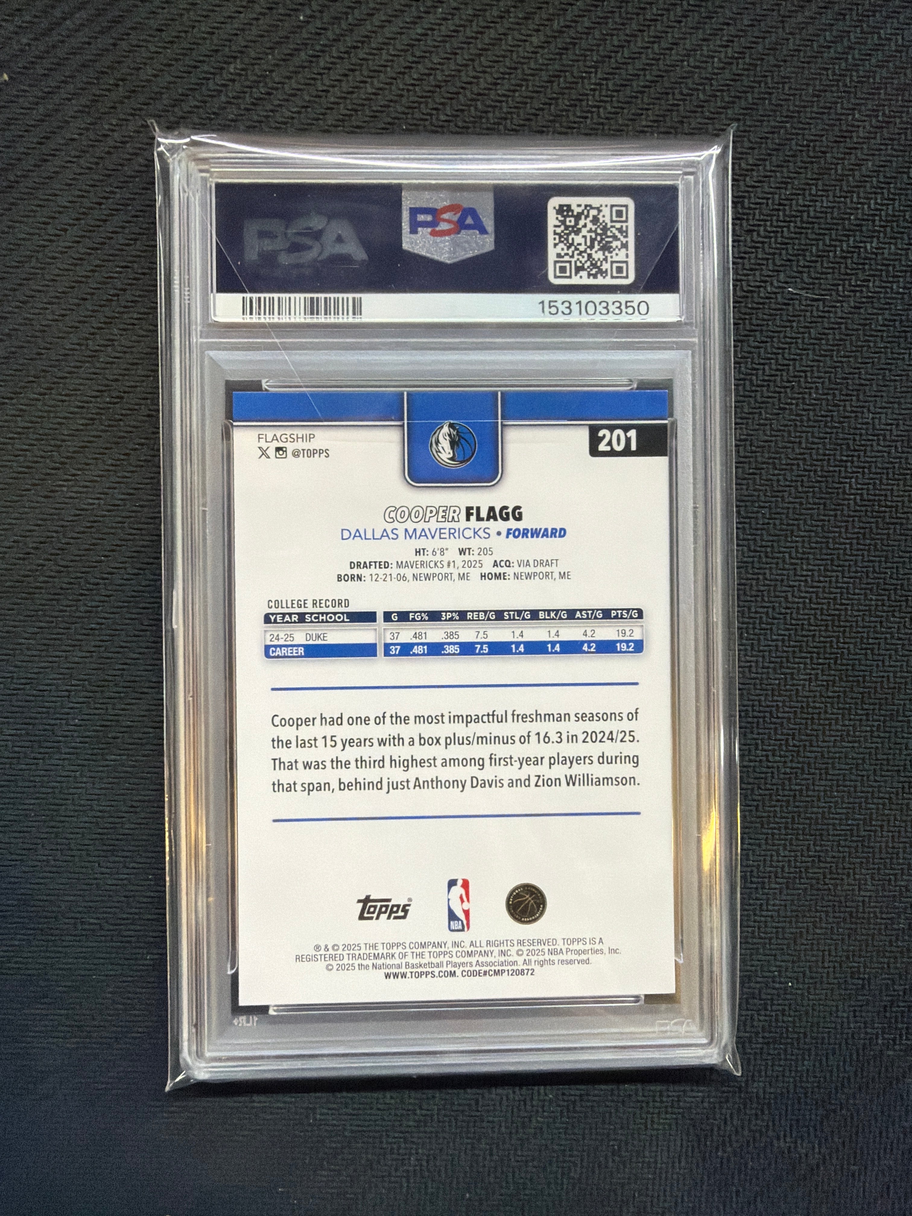 2025 Topps Cooper Flagg PSA 10