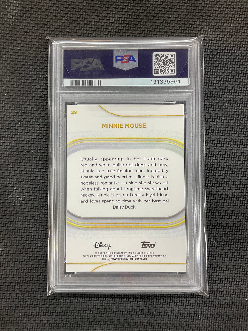 2025 Topps Chrome Disney Minnie Mouse TS3 15th Anniversary R&O INCNTR Lava /15 #28 PSA 10