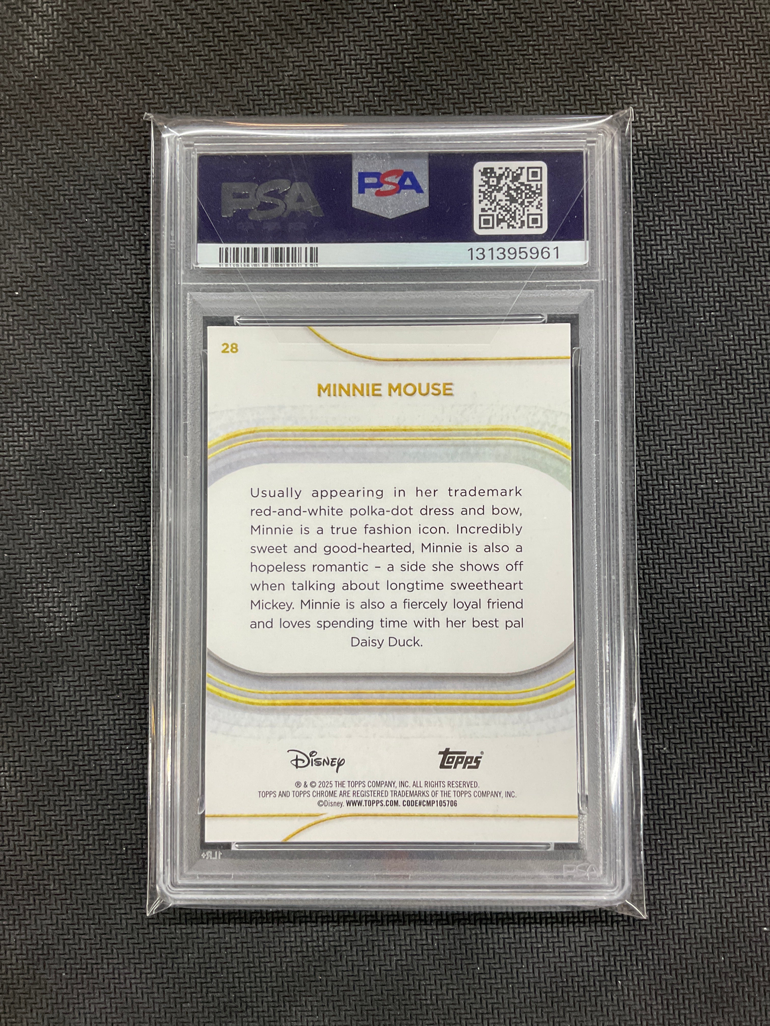 2025 Topps Chrome Disney Minnie Mouse TS3 15th Anniversary R&O INCNTR Lava /15 #28 PSA 10