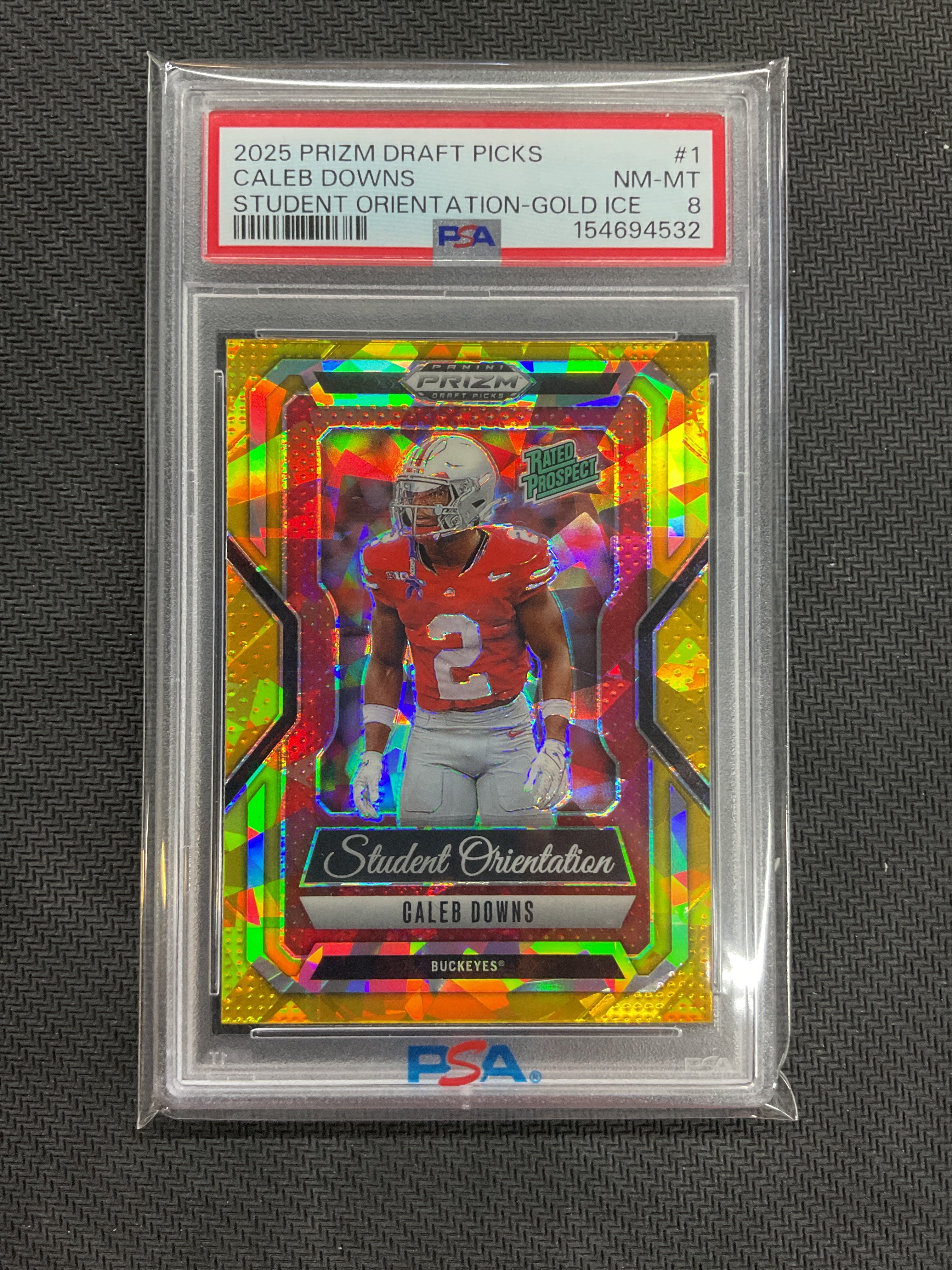2025 Prizm Draft Picks Caleb Downs Gold Ice Student Orientation PSA 8 Ohio State 532