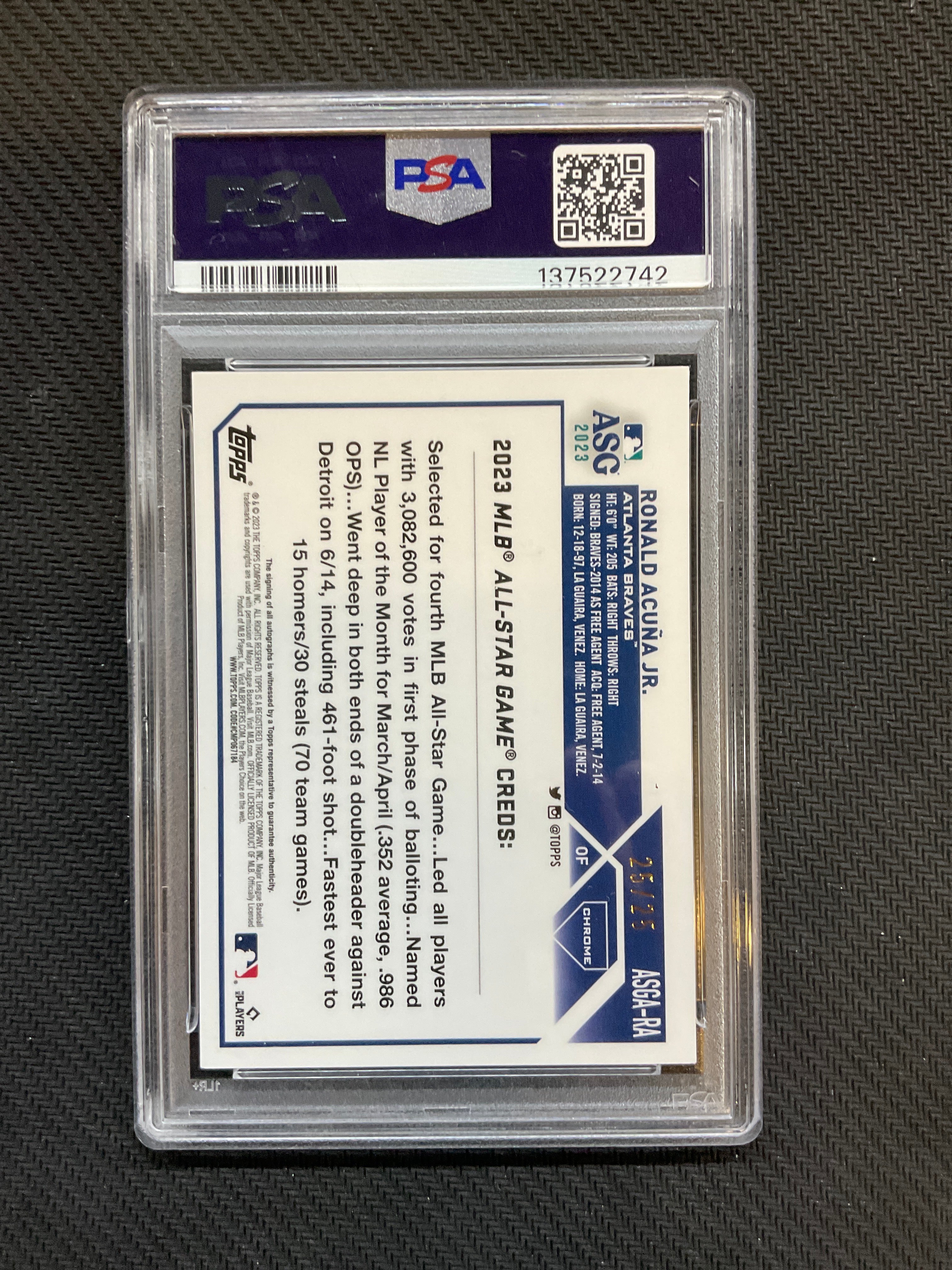 2023 Topps Chrome Update Ronald Acuna Jr. Orange Auto /25 PSA 8 Braves