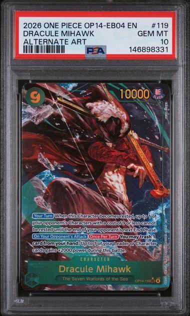 2026 One Piece OP14-EB04 Dracule Mihawk Alt Art 119 PSA 10