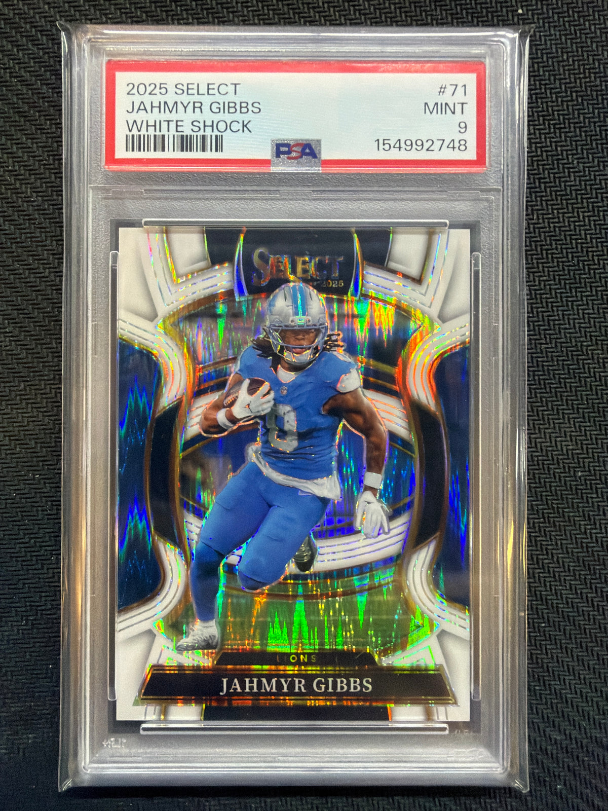2025 Select Jahmyr Gibbs White Shock /799 #71 PSA 9 Lions