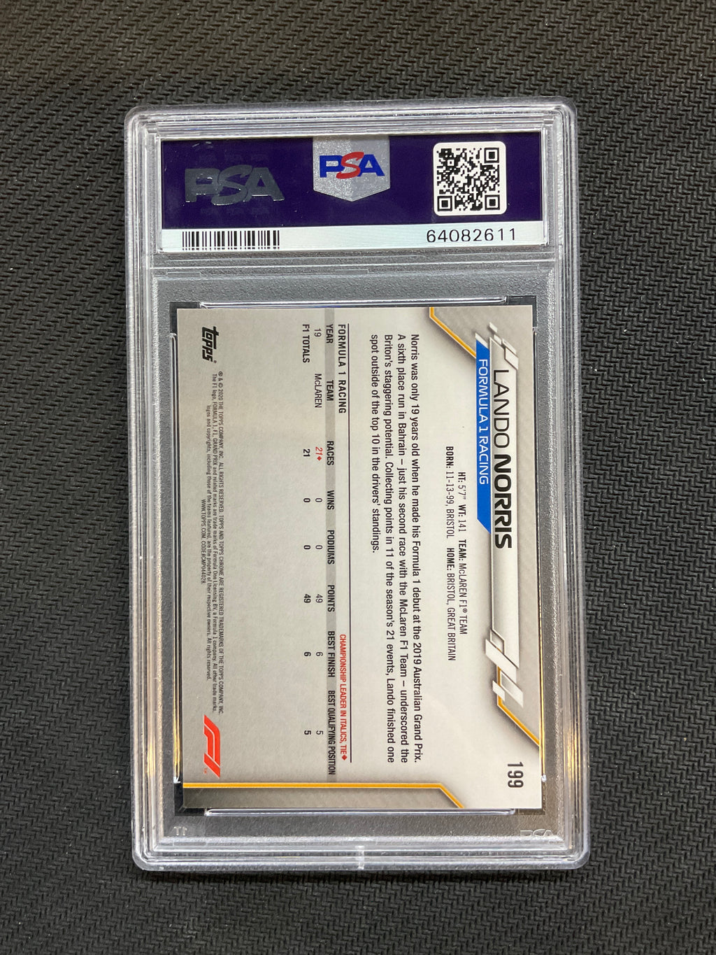 2020 Topps Chrome F1 Lando Norris #199 Rookie Freshest PSA 10 611