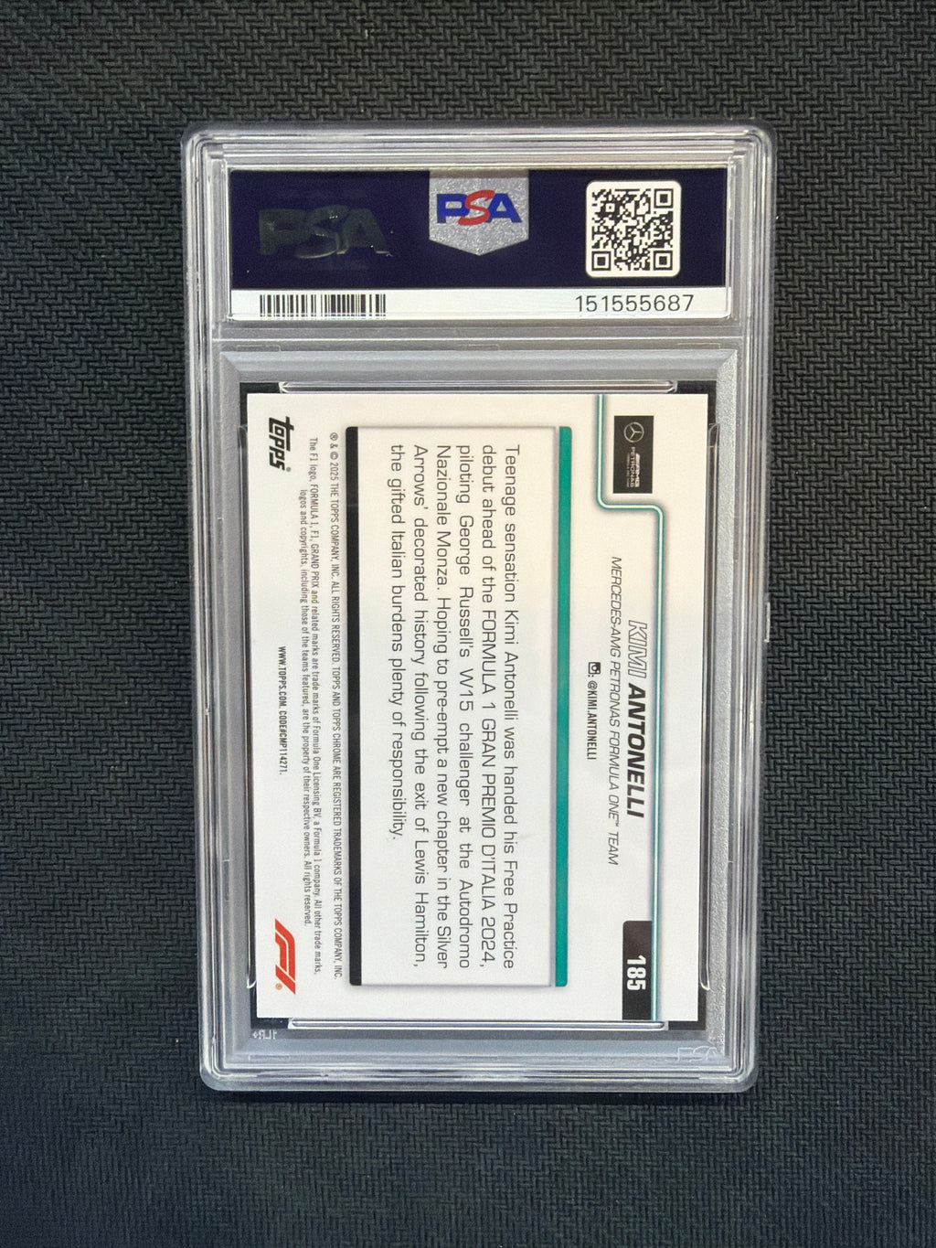 2025 Topps Chrome F1 Sapphire Kimi Antonelli Rookie On The Move PSA 10