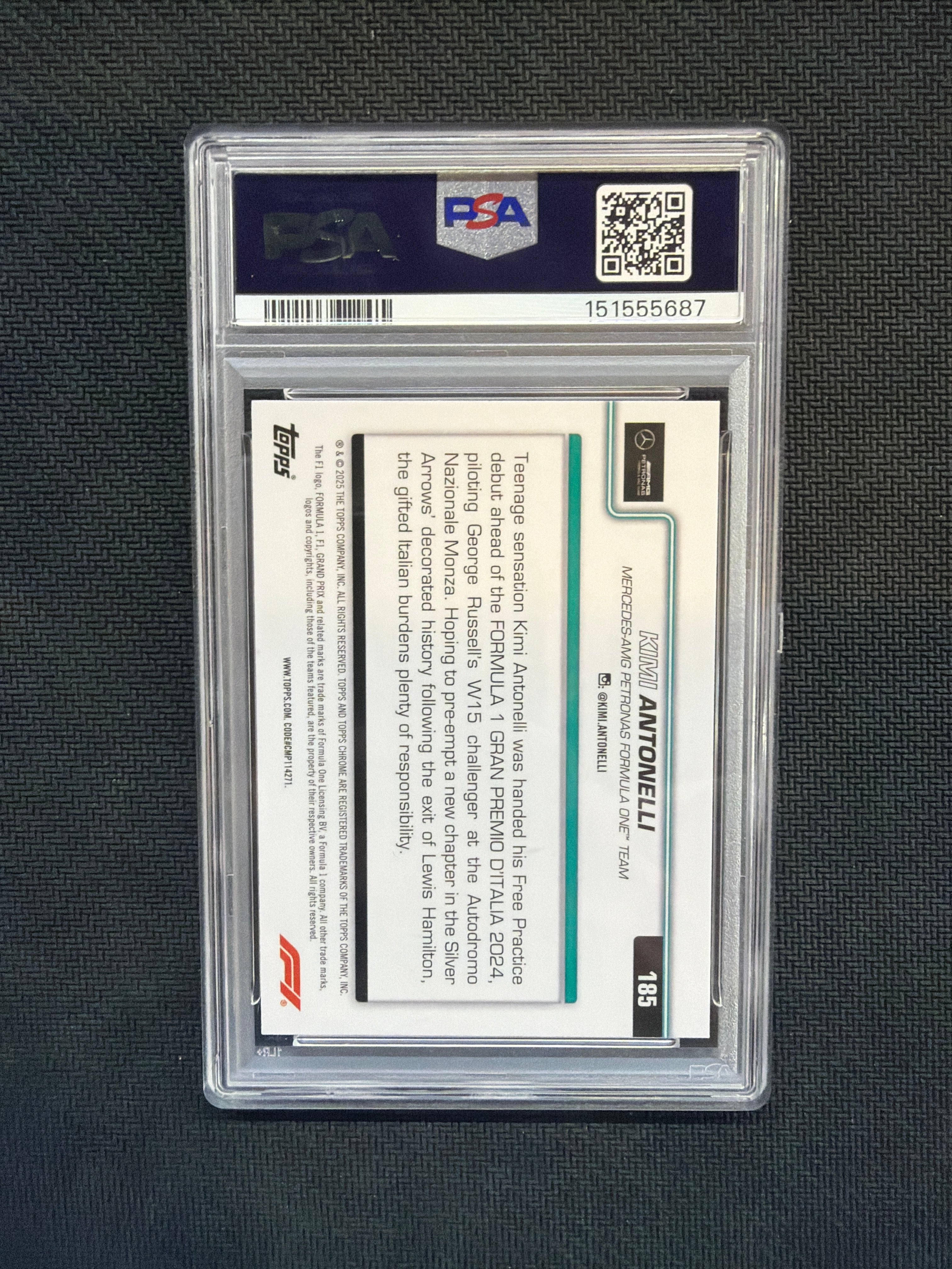 2025 Topps Chrome F1 Sapphire Kimi Antonelli Rookie On The Move PSA 10