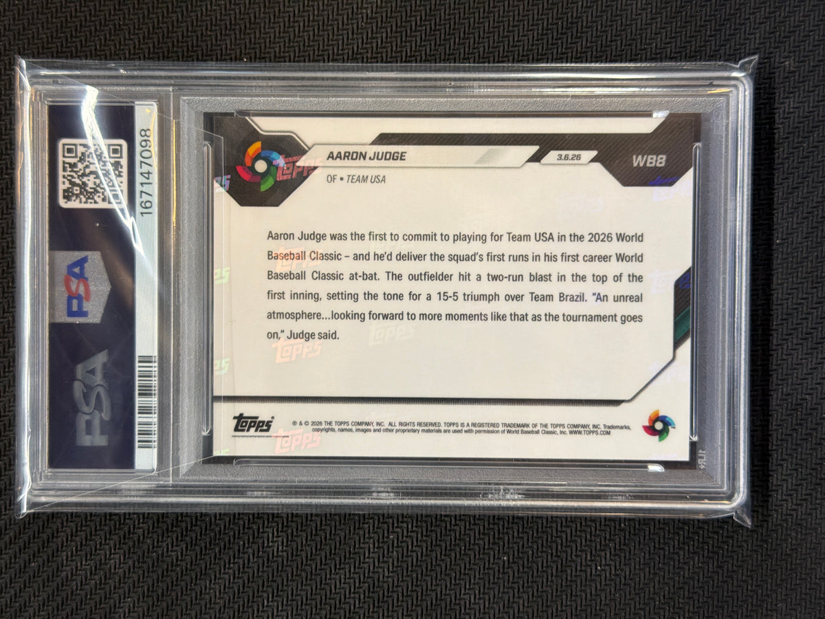 2026 Topps Now WBC Aaron Judge #WB8 Slugs 1st HR PSA 10 098