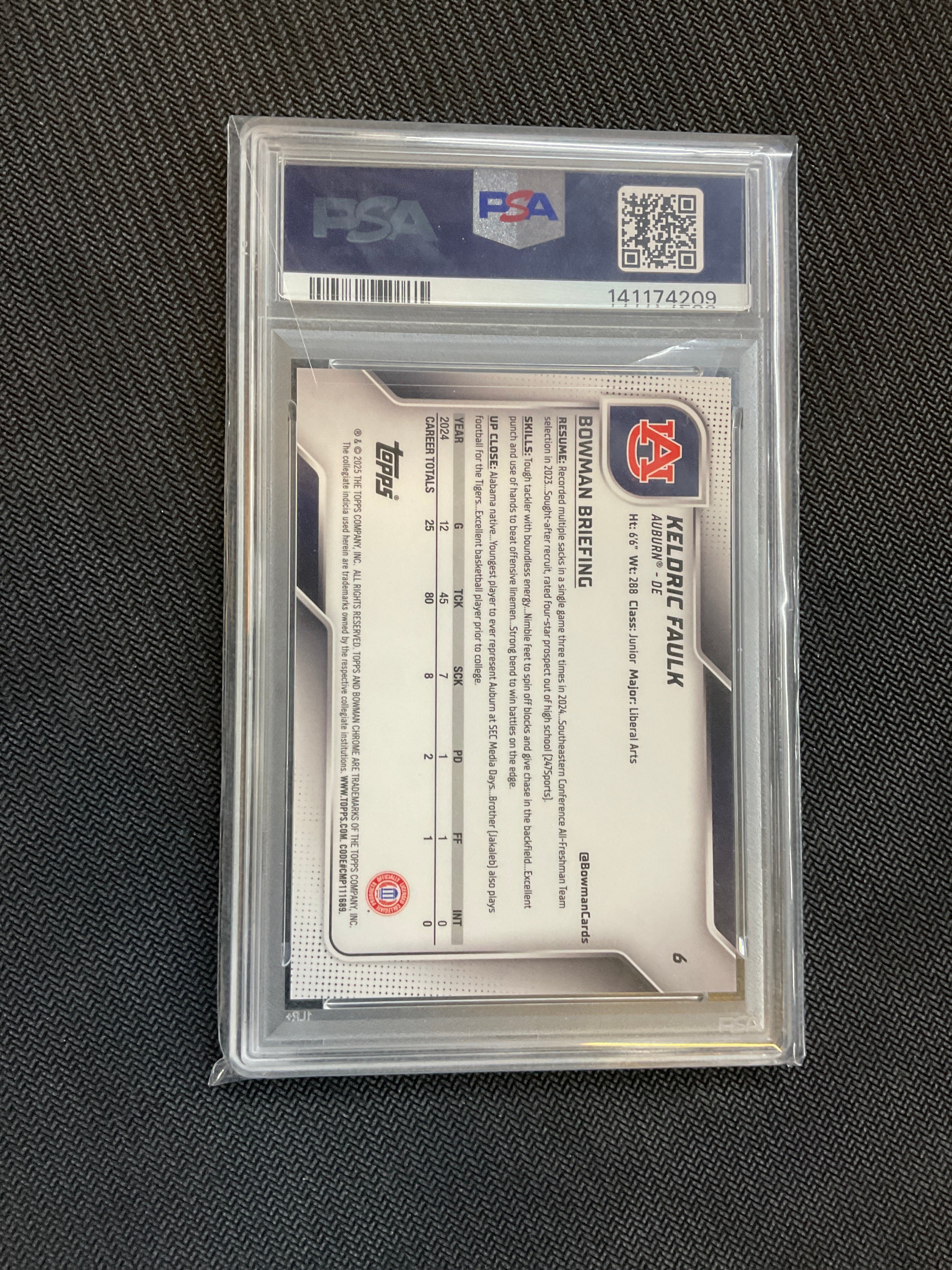 2025 Bowman U Keldric Faulk Gold Shimmer /50 PSA 10 Auburn