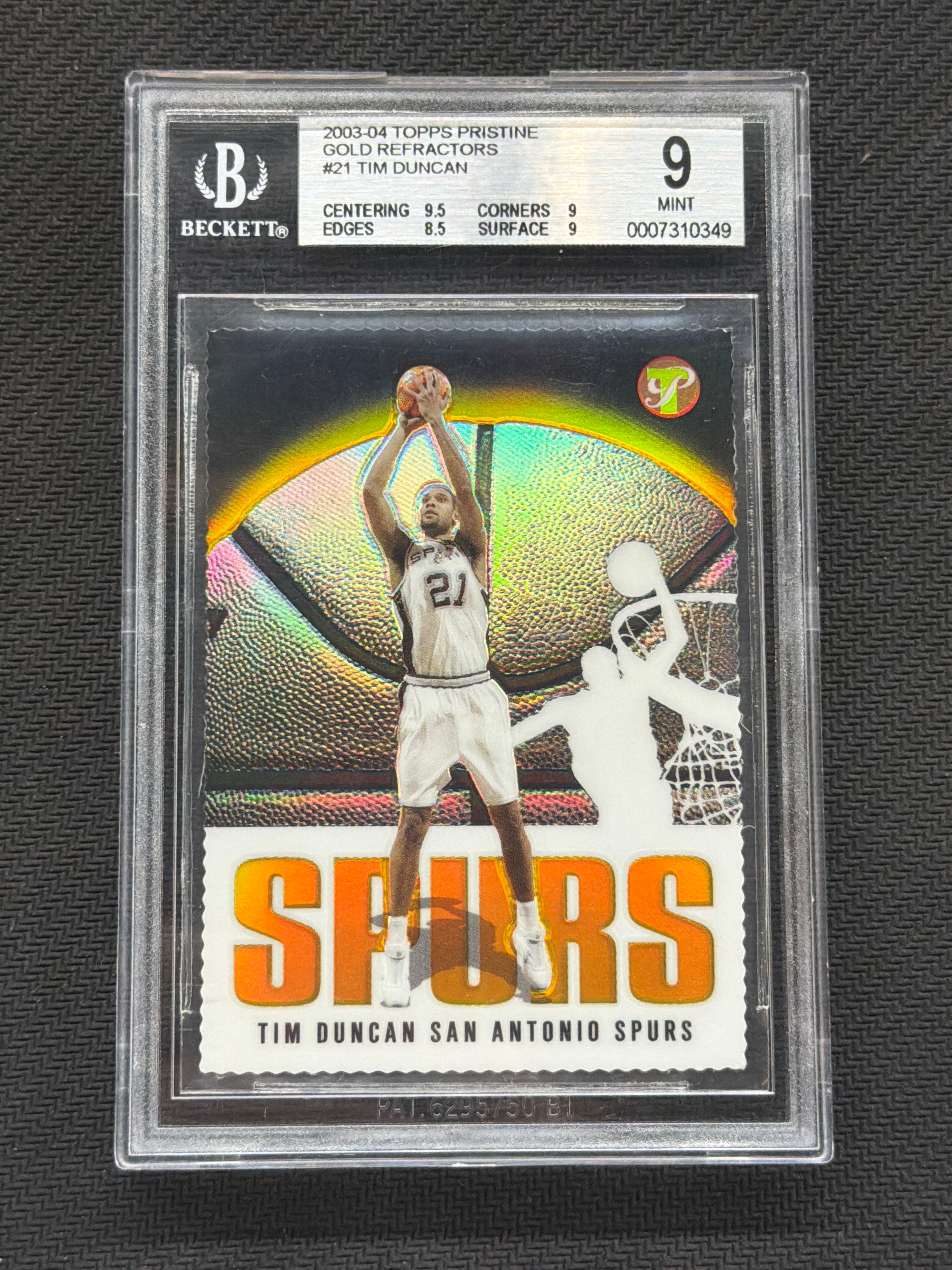 2003-04 Topps Pristine Tim Duncan Gold Refractor /99 BGS 9 Spurs