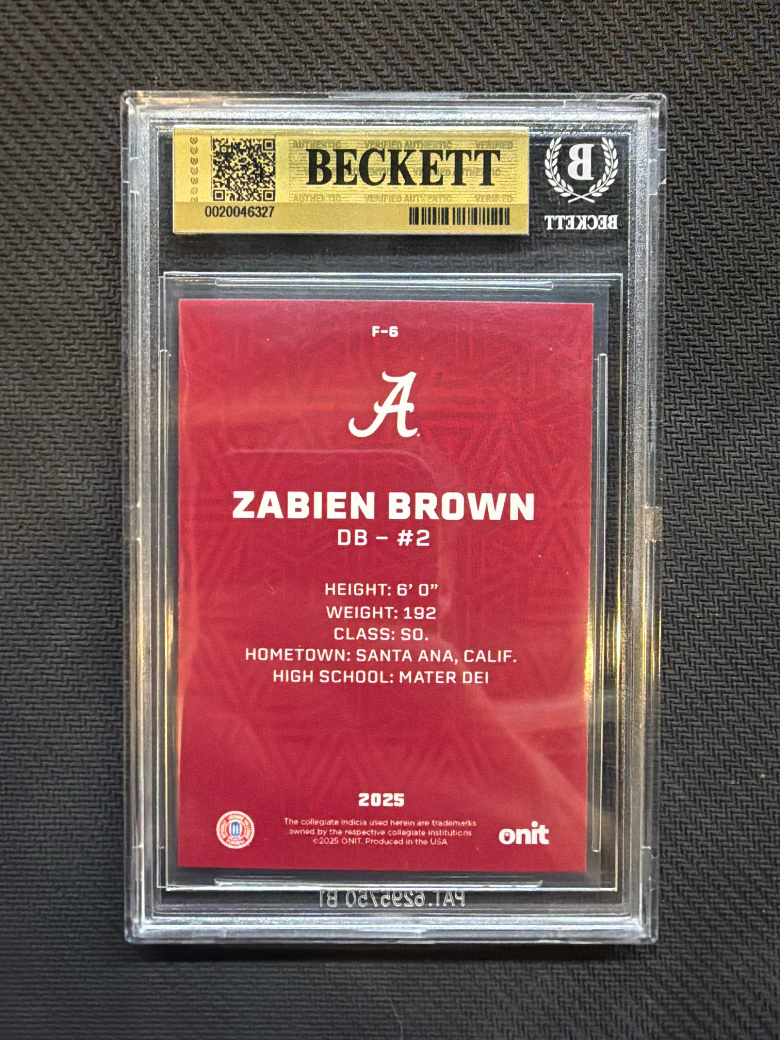 2025 Onit Alabama Fusion Zabien Brown BGS 9.5