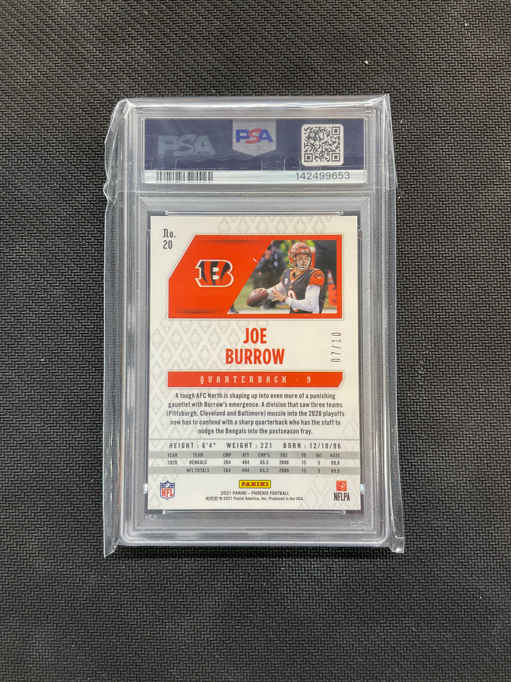 2021 Phoenix Joe Burrow Black Lazer /10 PSA 10 Bengals