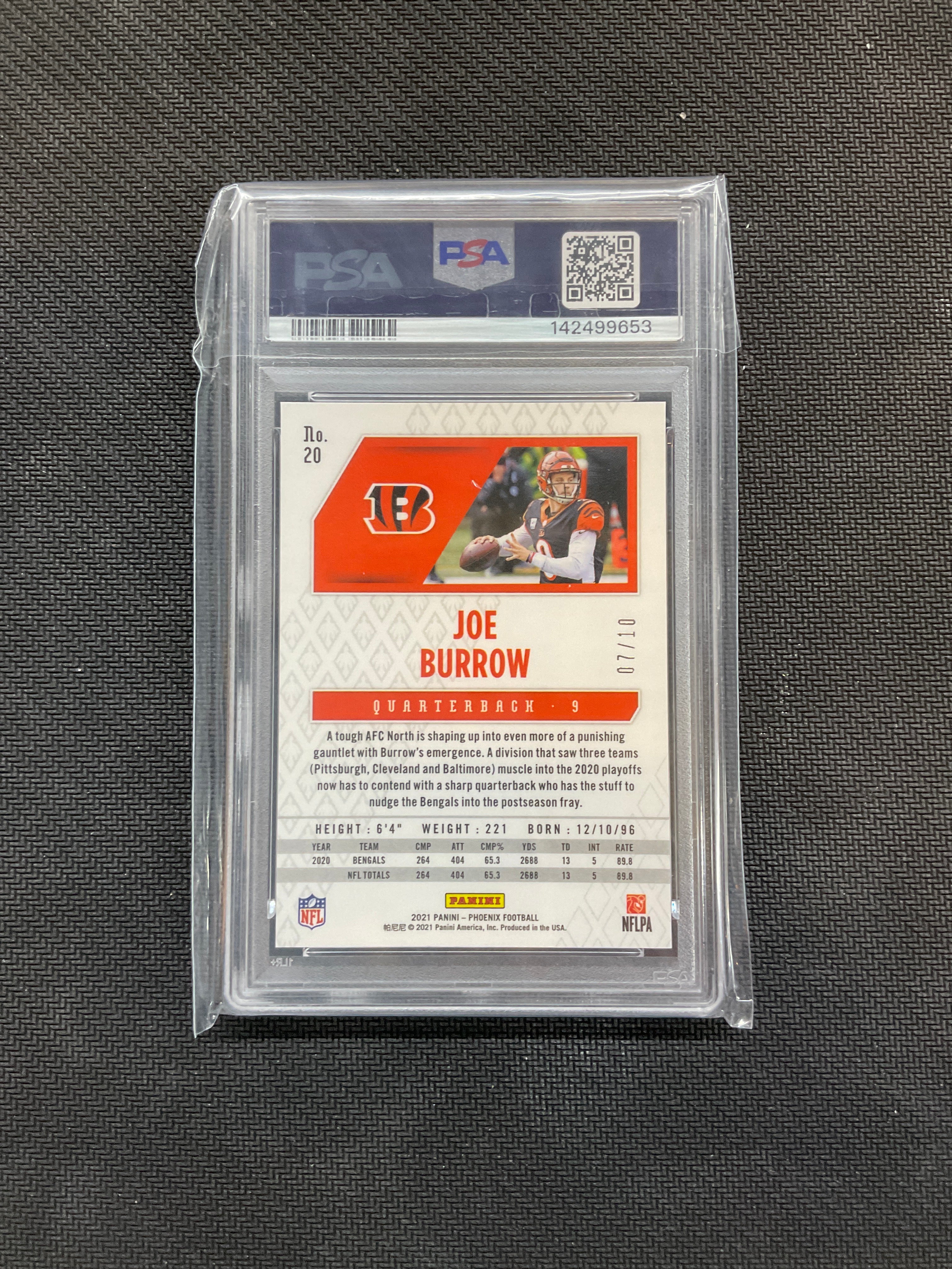 2021 Phoenix Joe Burrow Black Lazer /10 PSA 10 Bengals