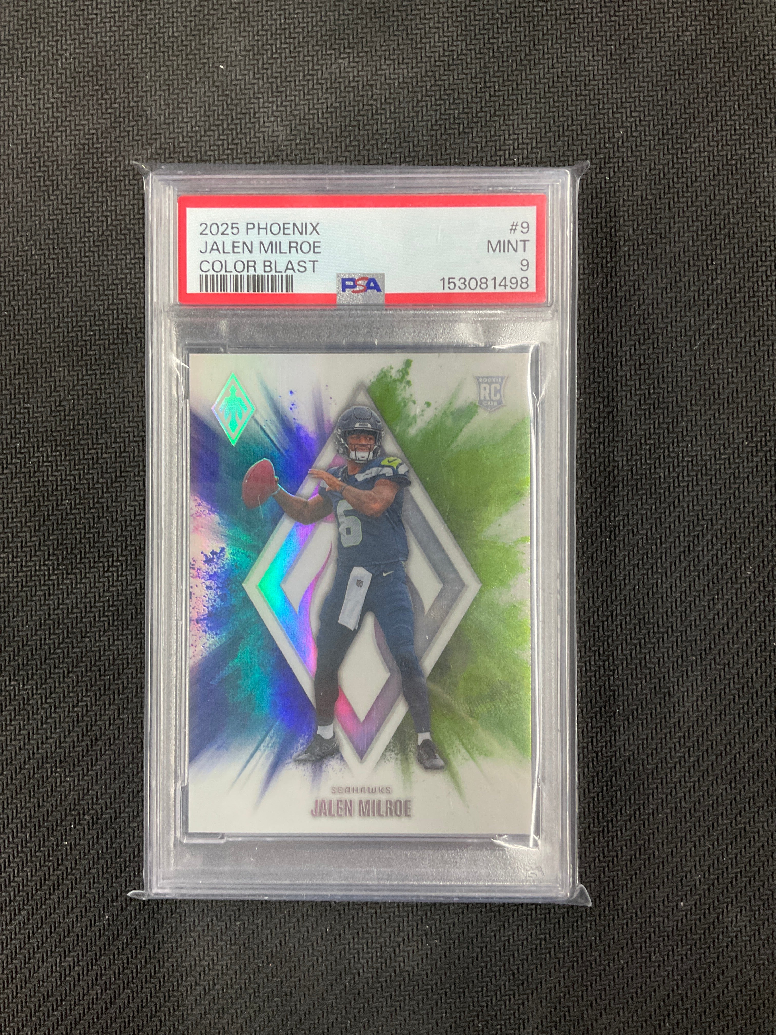 2025 Panini Phoenix Jalen Milroe Rookie Color Blast PSA 9 Seahawks