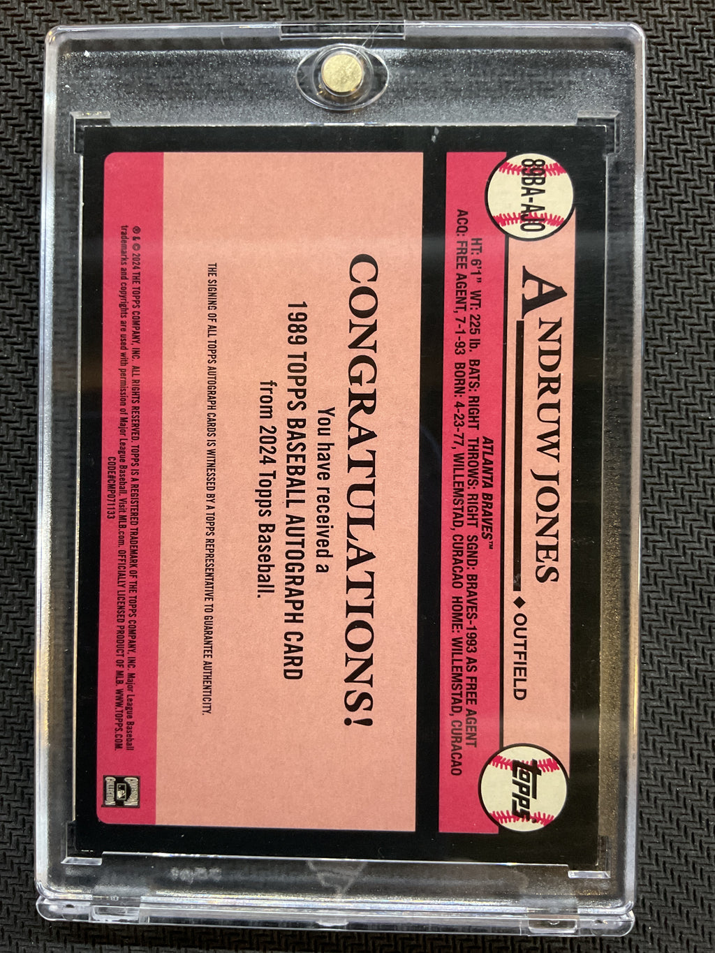 2024 Topps Baseball Andruw Jones 1989 Autograph Braves