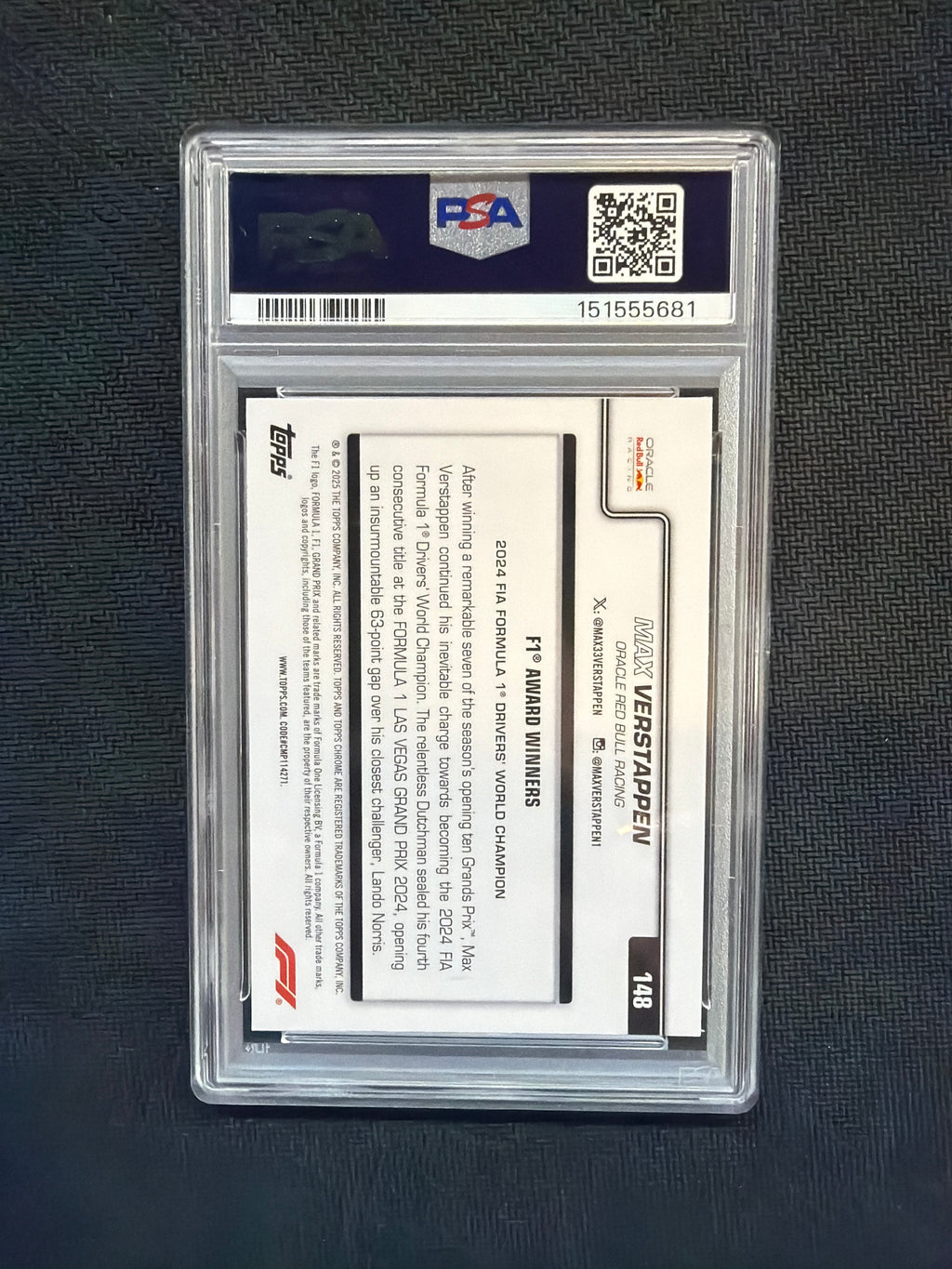 2025 Topps Chrome F1 Sapphire Max Verstappen Award Winners PSA 9 Red Bull