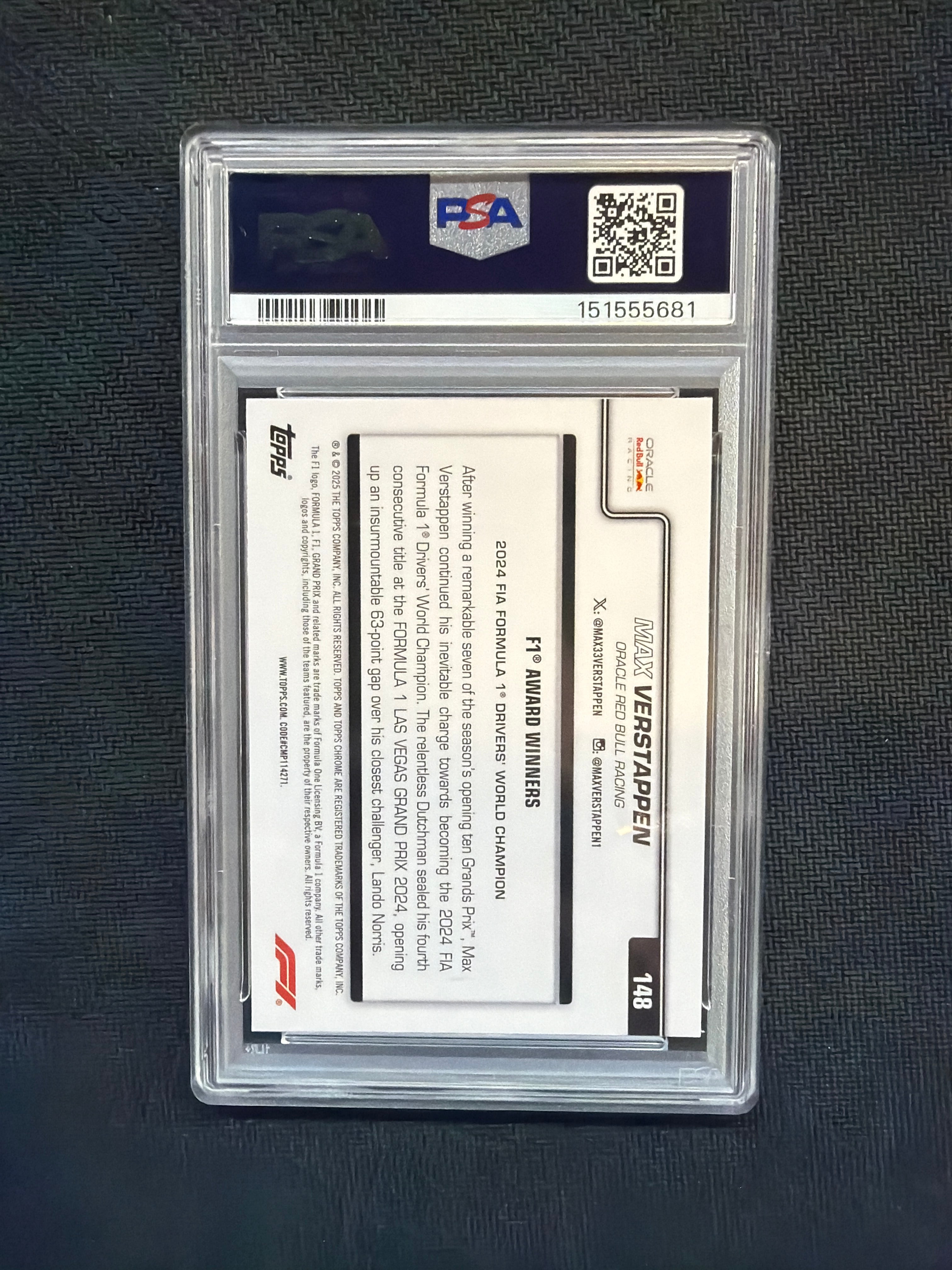 2025 Topps Chrome F1 Sapphire Max Verstappen Award Winners PSA 9 Red Bull