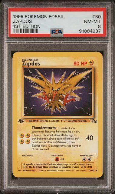 1999 Pokemon Fossil Zapdos 1st Ed. 30 PSA 8