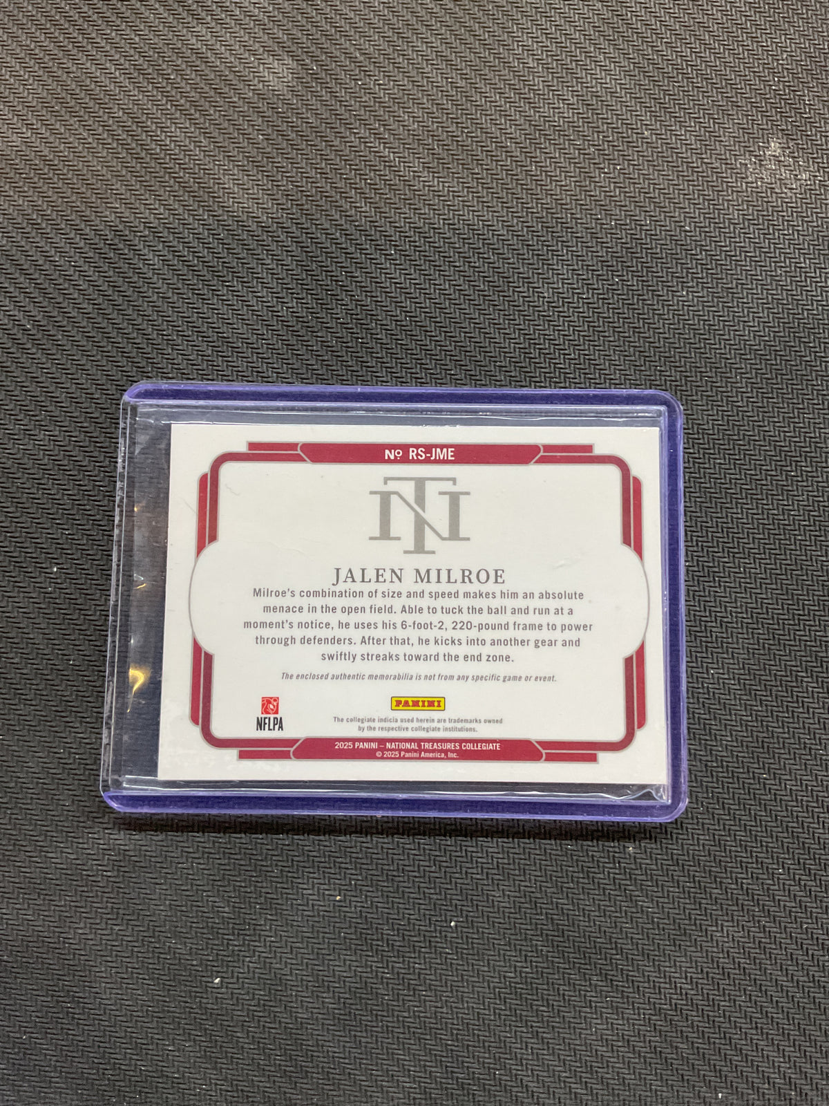 2025 Panini Collegiate National Treasures Jalen Milroe Reliaquest Bowl Patch /5 Alabama