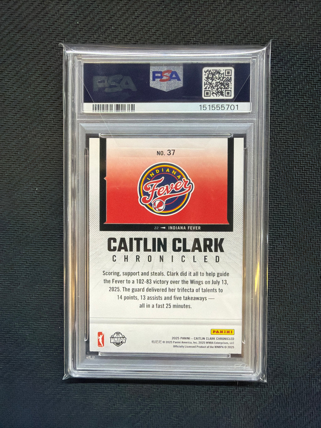 2025 Caitlin Clark Chronicled Caitlin Clark Unflappable Effort Wilts Wings PSA 10 701