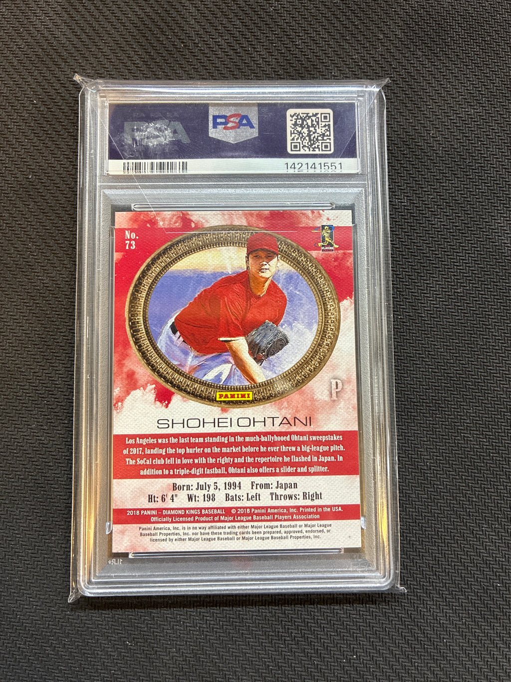 2018 Panini Diamond Kings Shohei Ohtani Pitching / No Pinstripe Blue Frame Rookie PSA 9 Angels