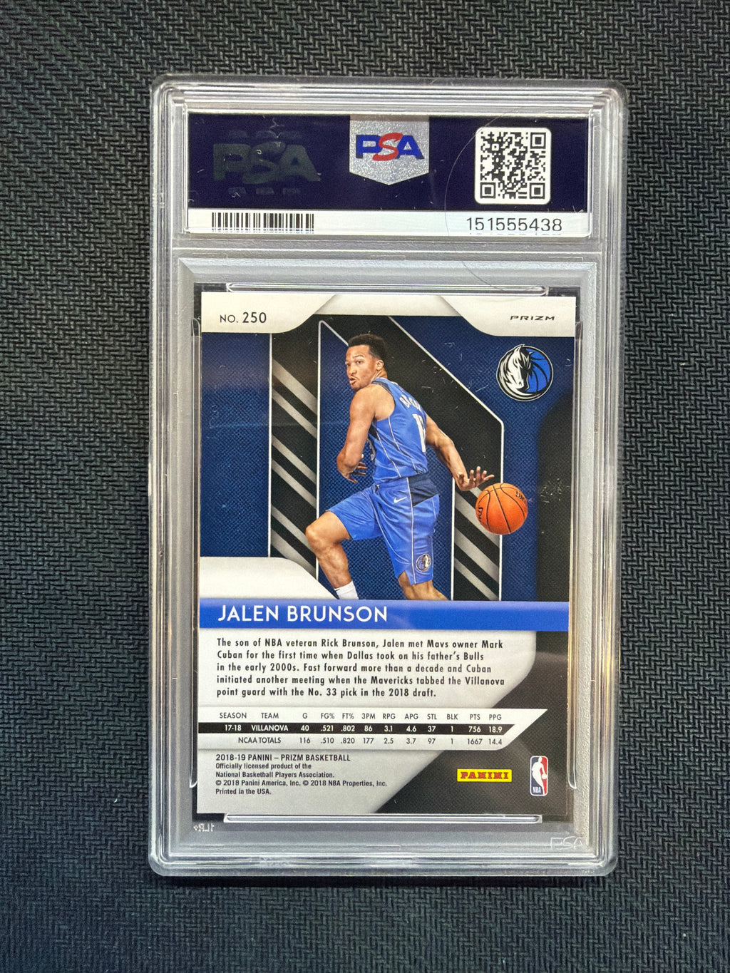 2018 Panini Prizm Jalen Brunson Rookie Silver #250 PSA 9 Knicks