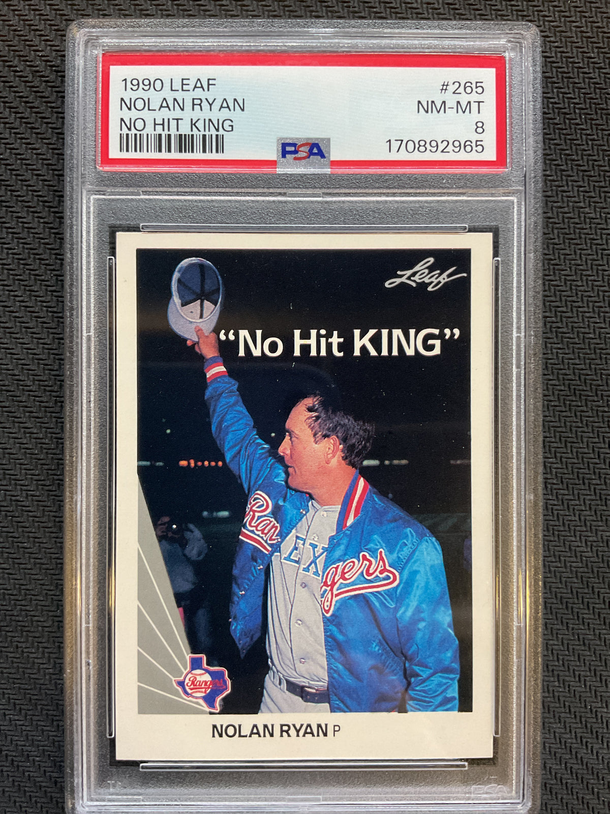 1990 Leaf #265 Nolan Ryan "No Hit King" PSA 8