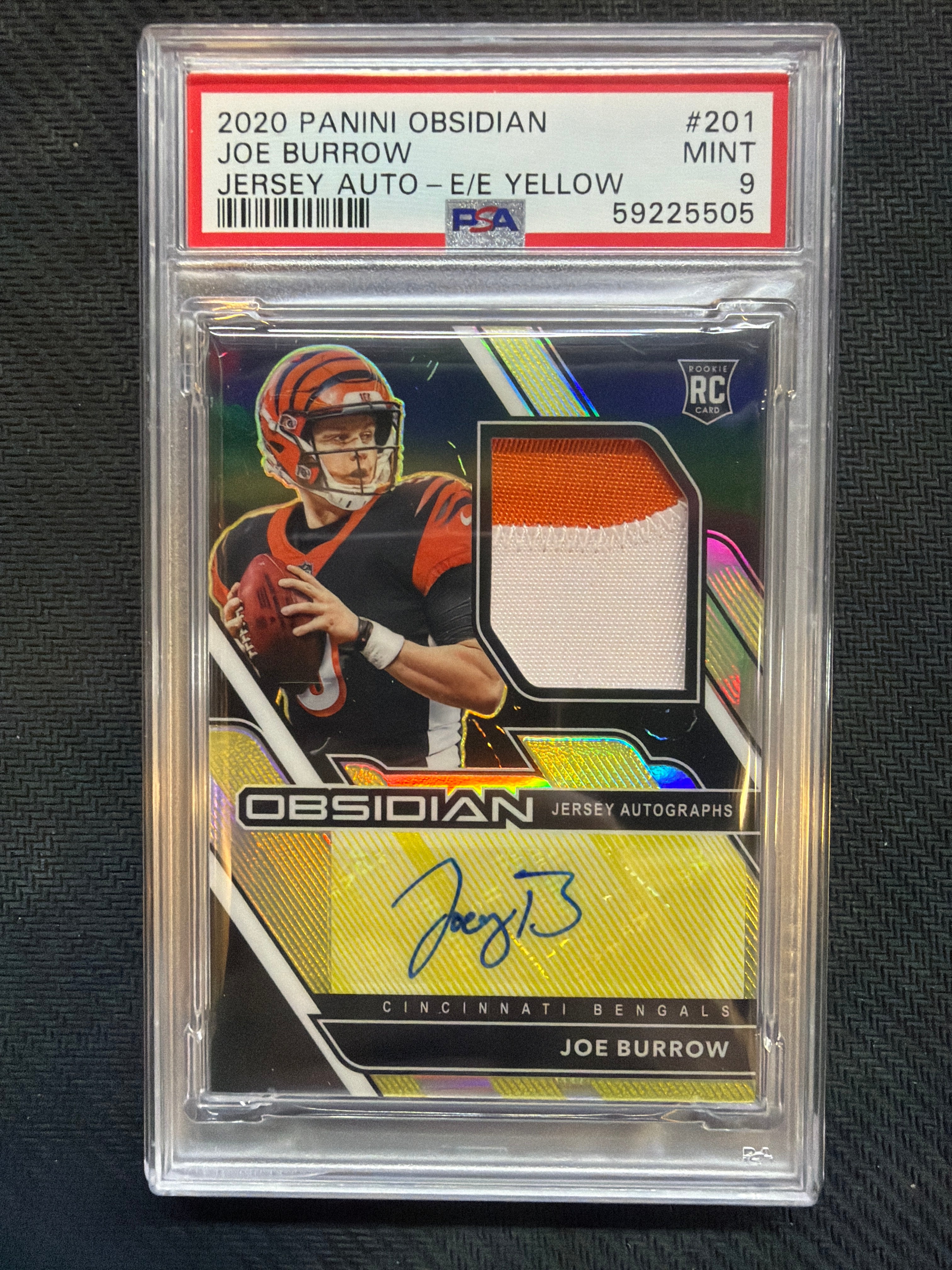2020 Obsidian Joe Burrow Patch Auto /25 Yellow PSA 9 505