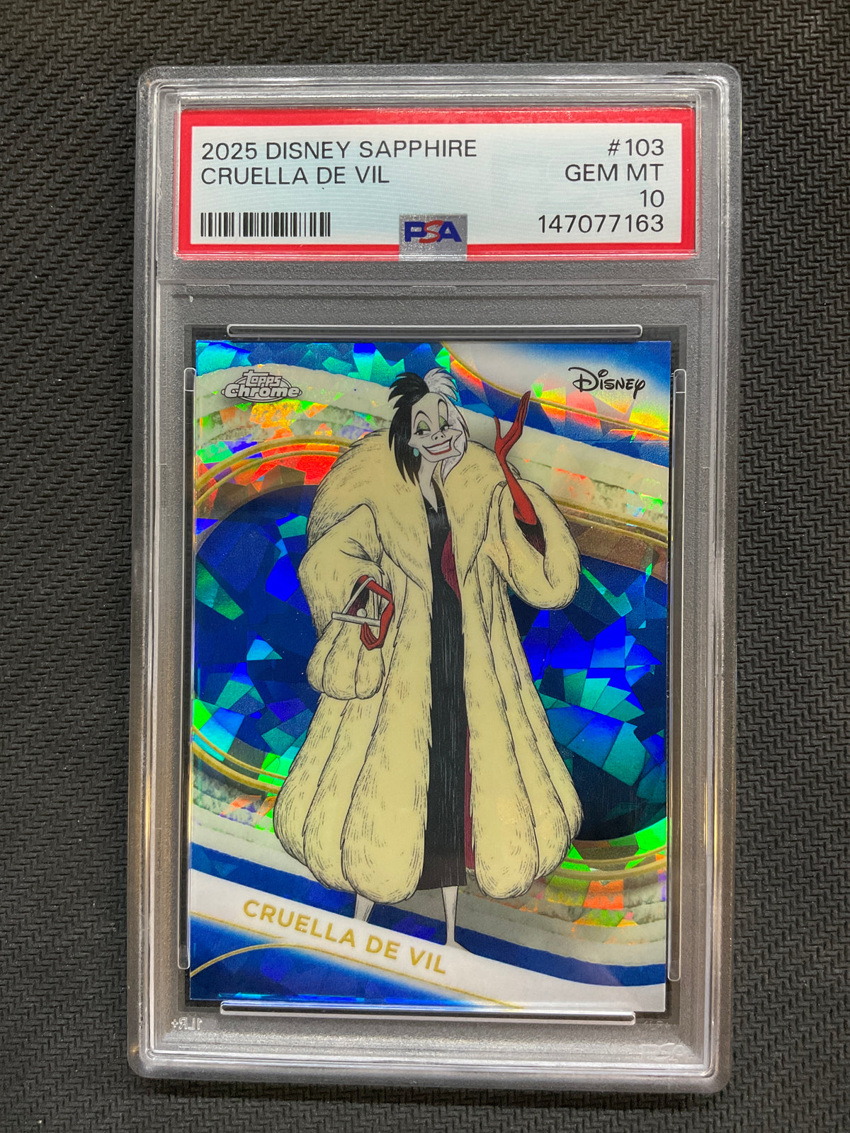 2025 Topps Chrome Disney Sapphire Cruella De Vil PSA 10 163