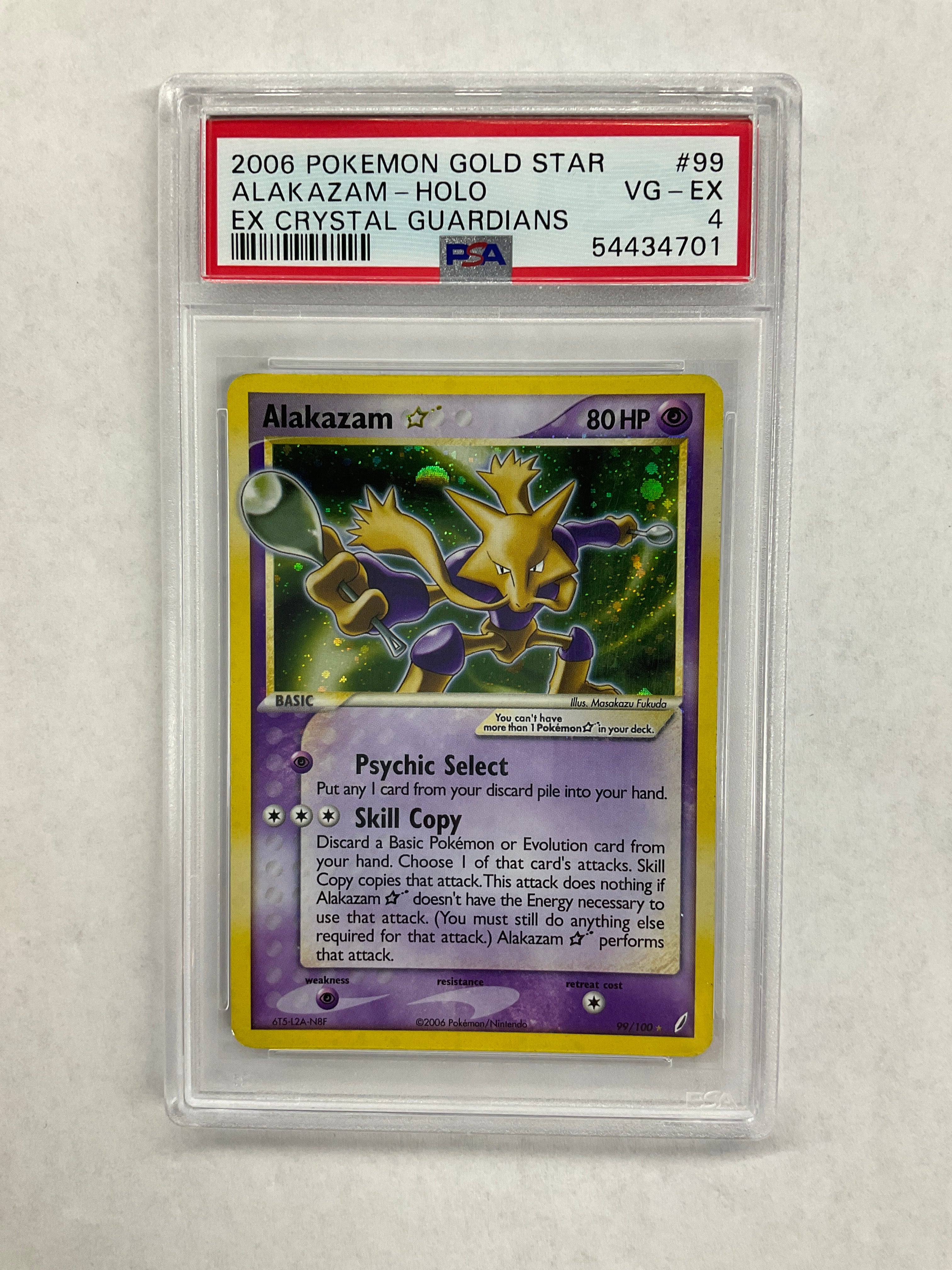 2006 Pokemon Crystal Guardians Alakazam Gold Star 99 PSA 4