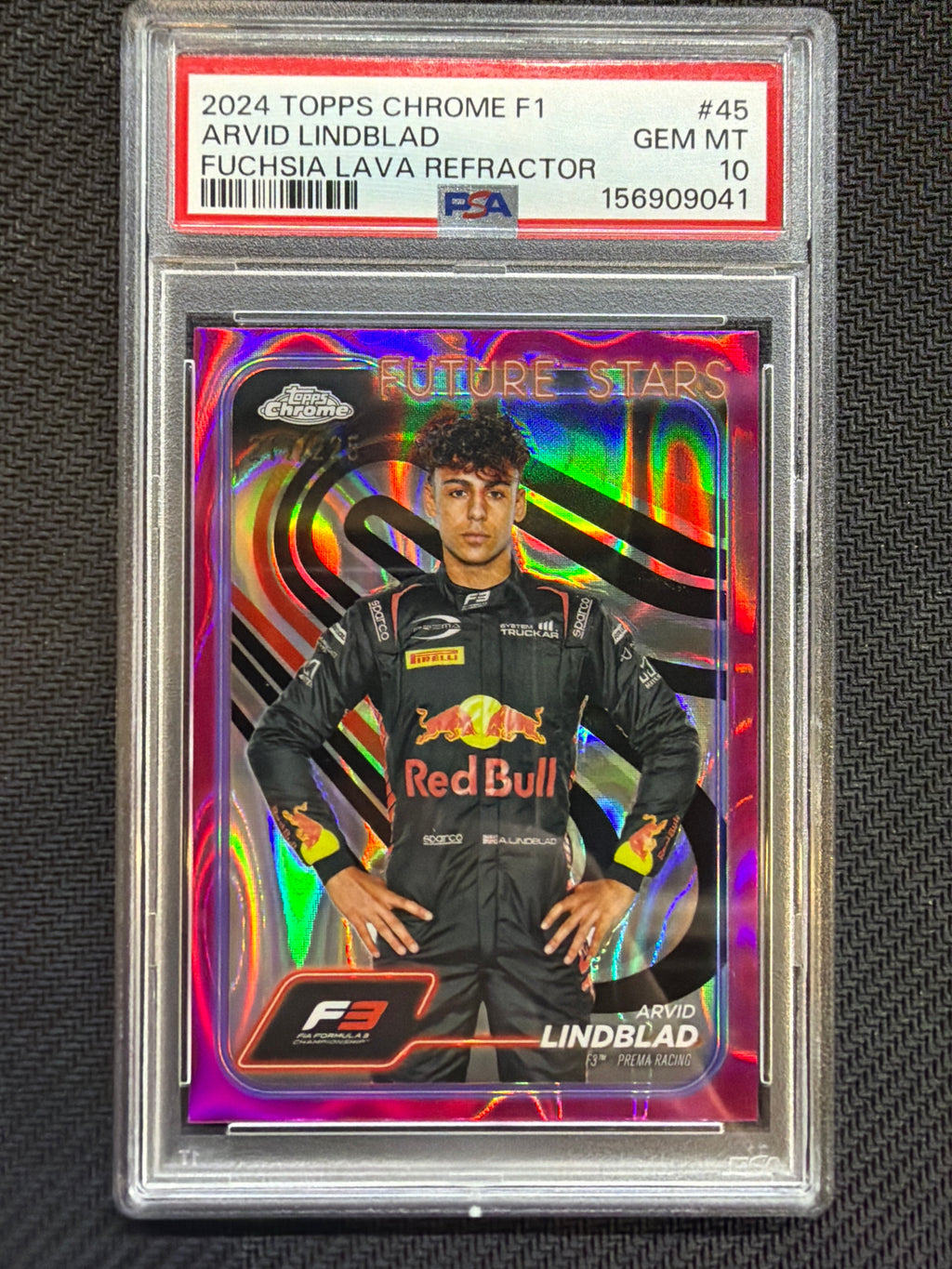 2024 Topps Chrome F1 Arvid Lindblad Fuchsia Lava Refractor /225 #45 PSA 10