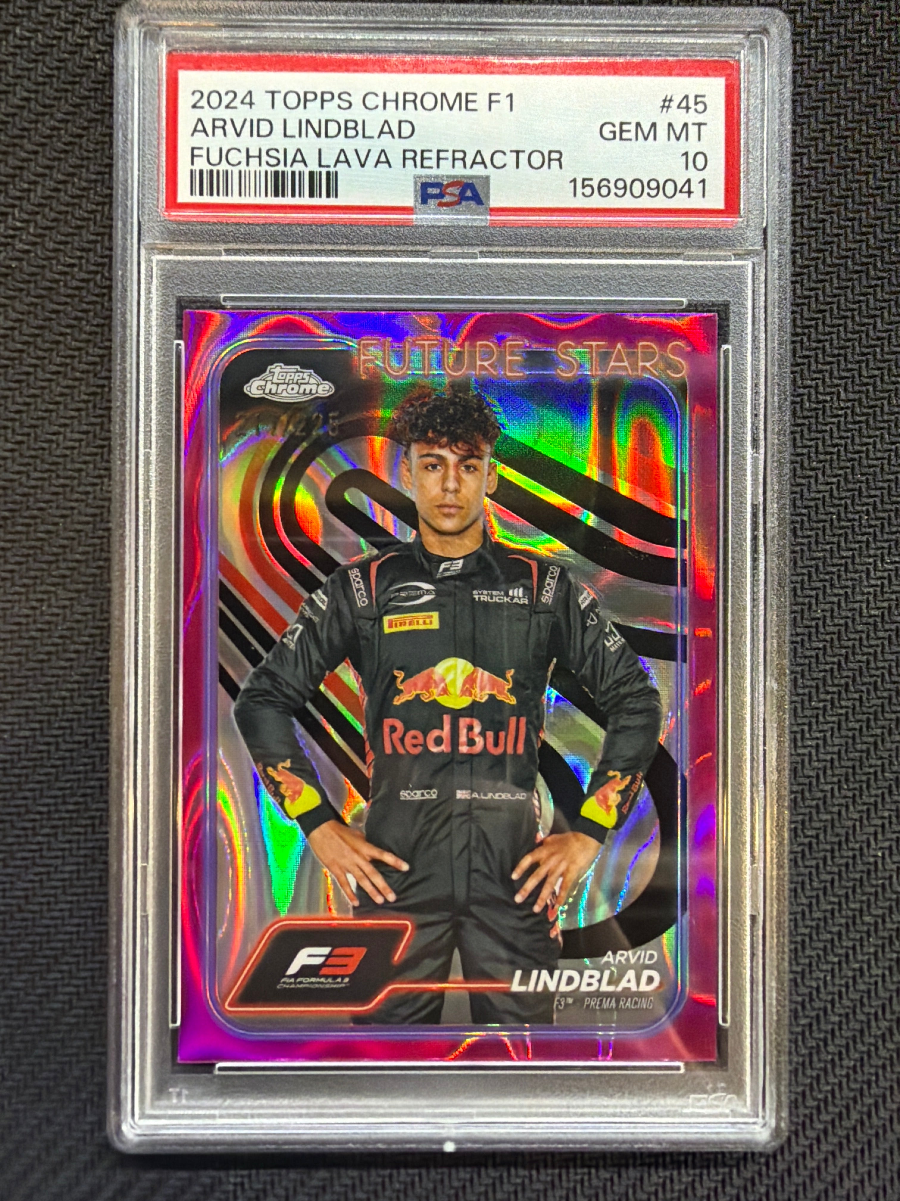 2024 Topps Chrome F1 Arvid Lindblad Fuchsia Lava Refractor /225 #45 PSA 10