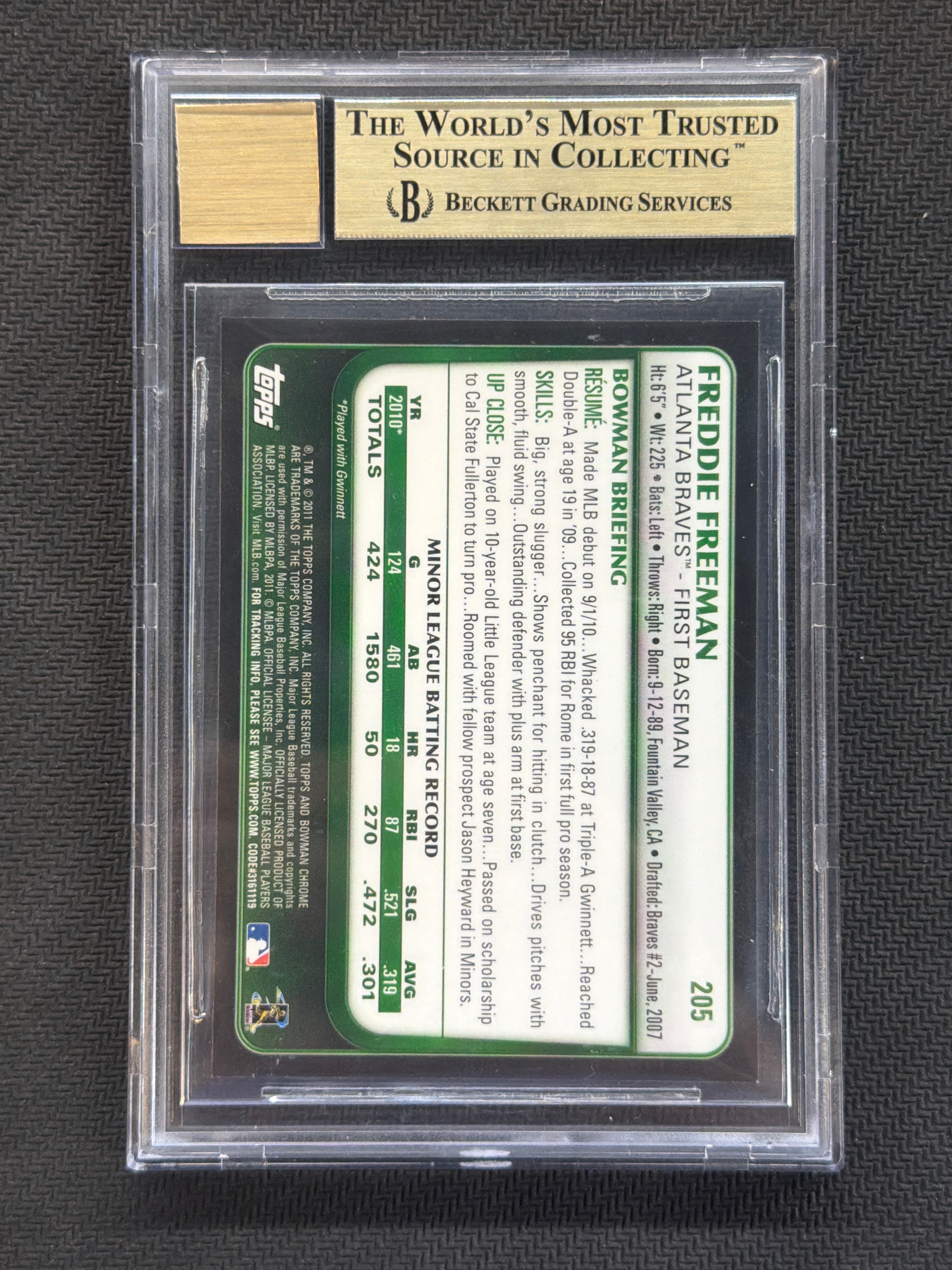 2011 Bowman Chrome Freddie Freeman Rookie Auto BGS 9.5 10 Braves