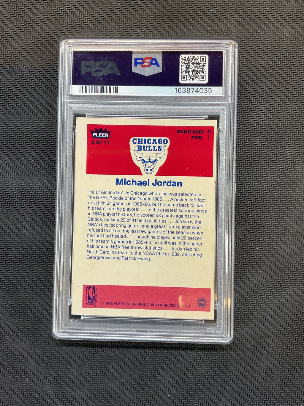 1986 Fleer Sticker Michael Jordan #8 PSA 1 Bulls Rookie 035