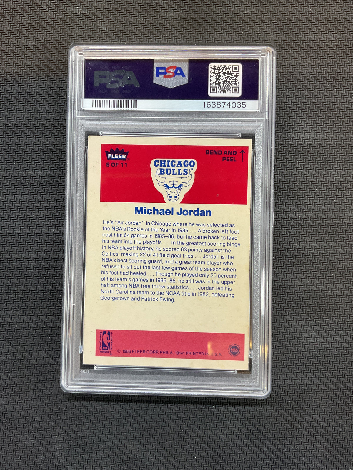 1986 Fleer Sticker Michael Jordan #8 PSA 1 Bulls Rookie 035
