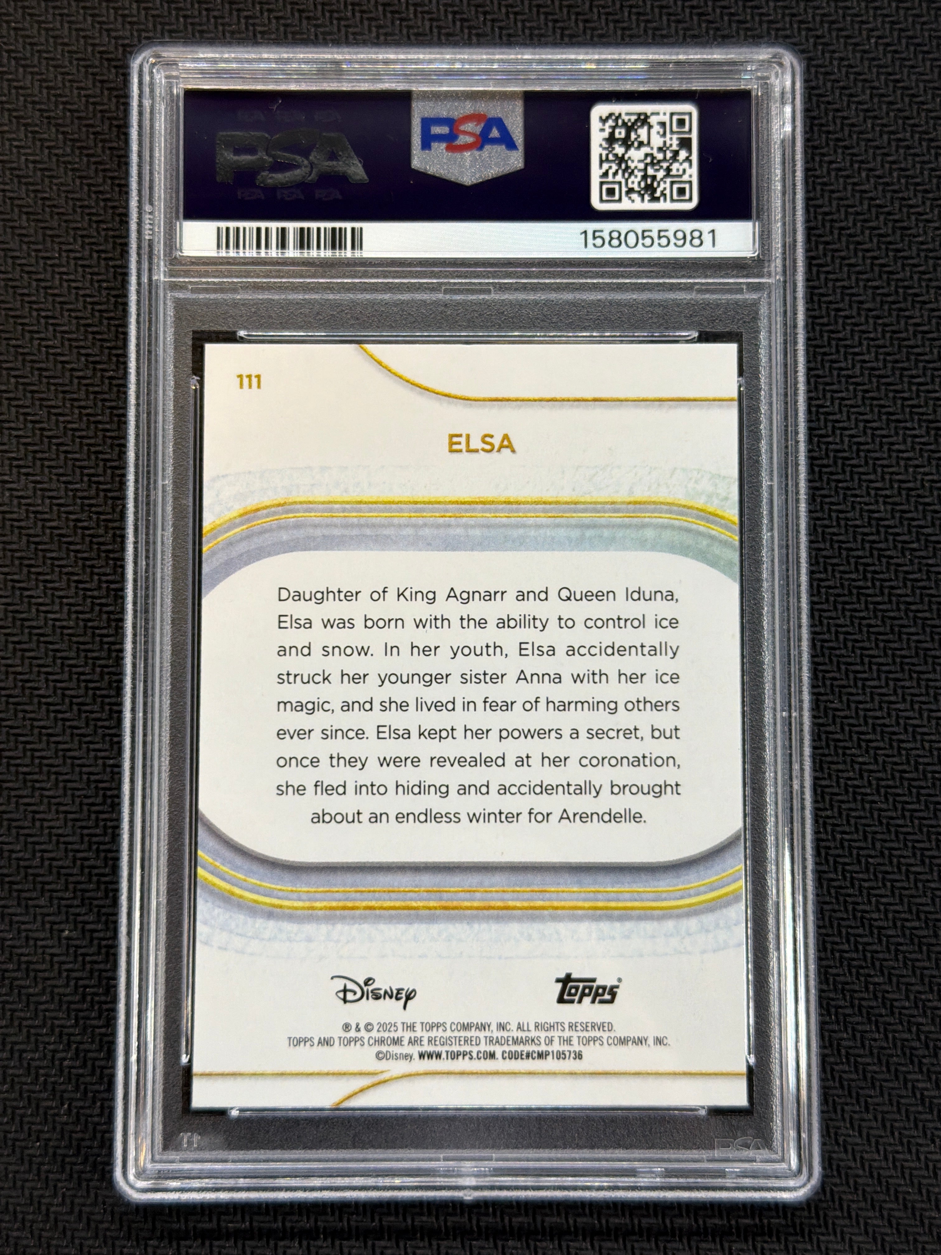 2025 Topps Chrome Disney Sapphire Elsa #111 PSA 7
