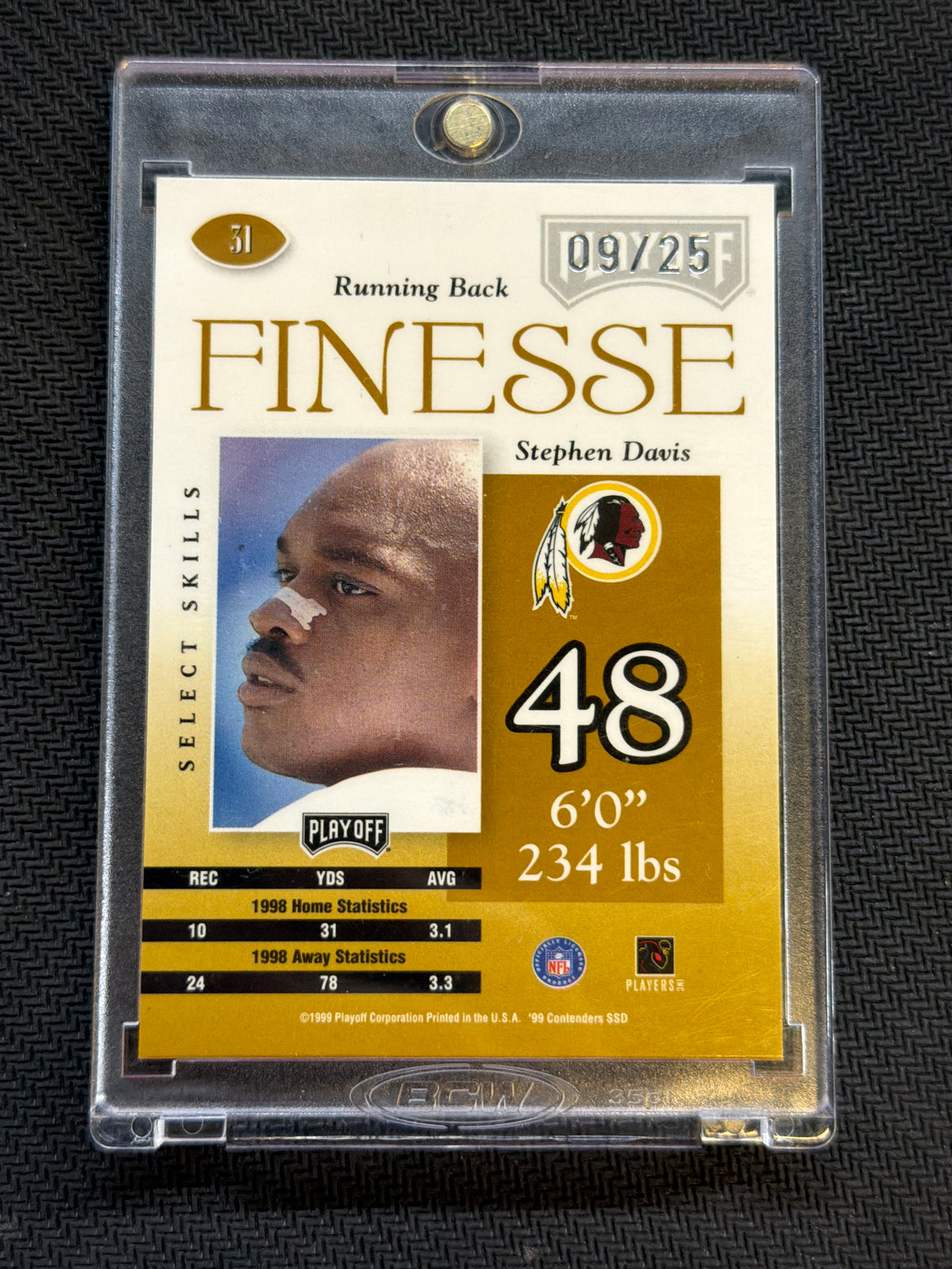 1999 Contenders Playoff Stephen Davis Gold /25 Redskins