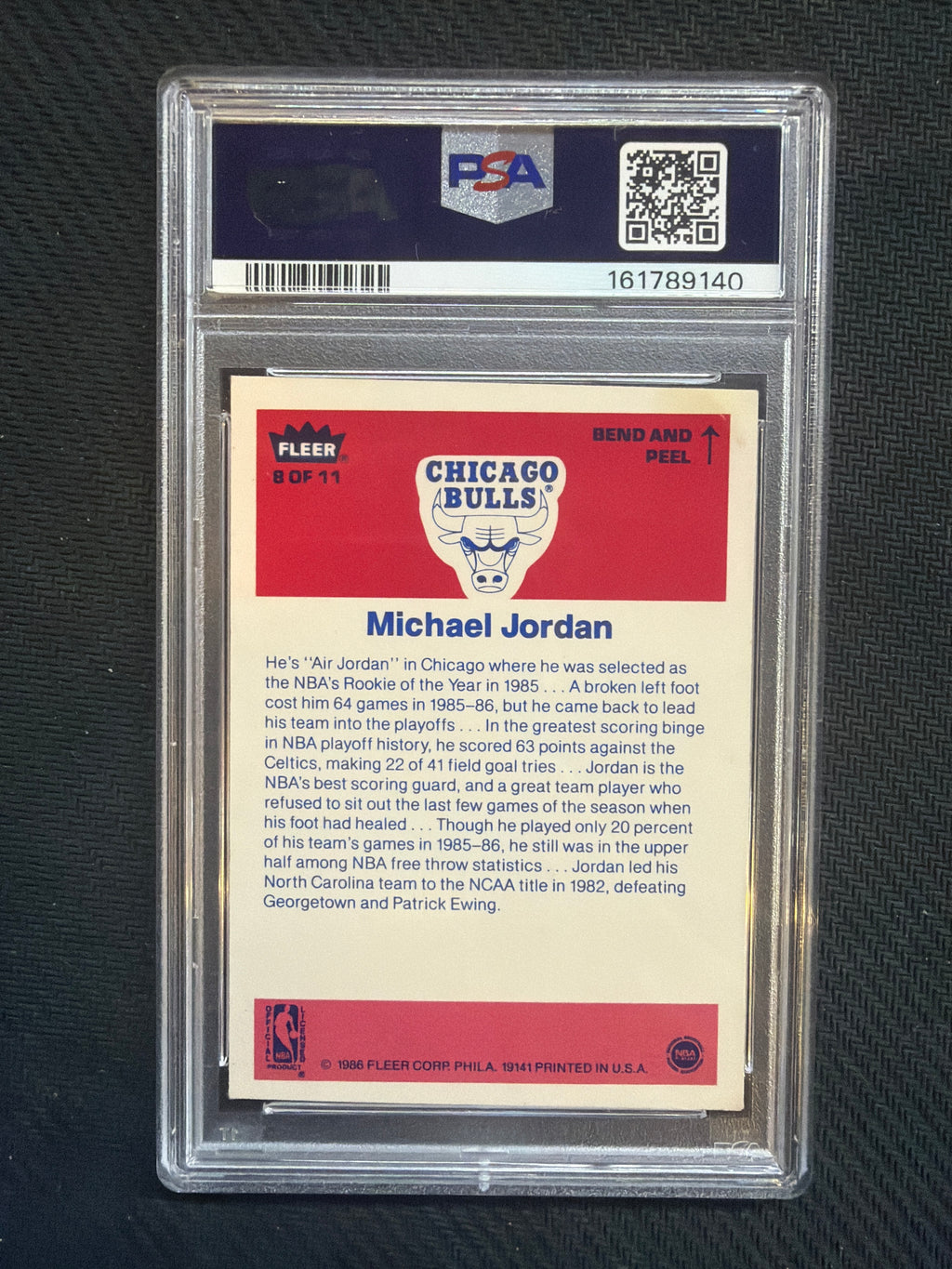 1986 Fleer Sticker Michael Jordan Rookie #8 PSA 3 Bulls 140