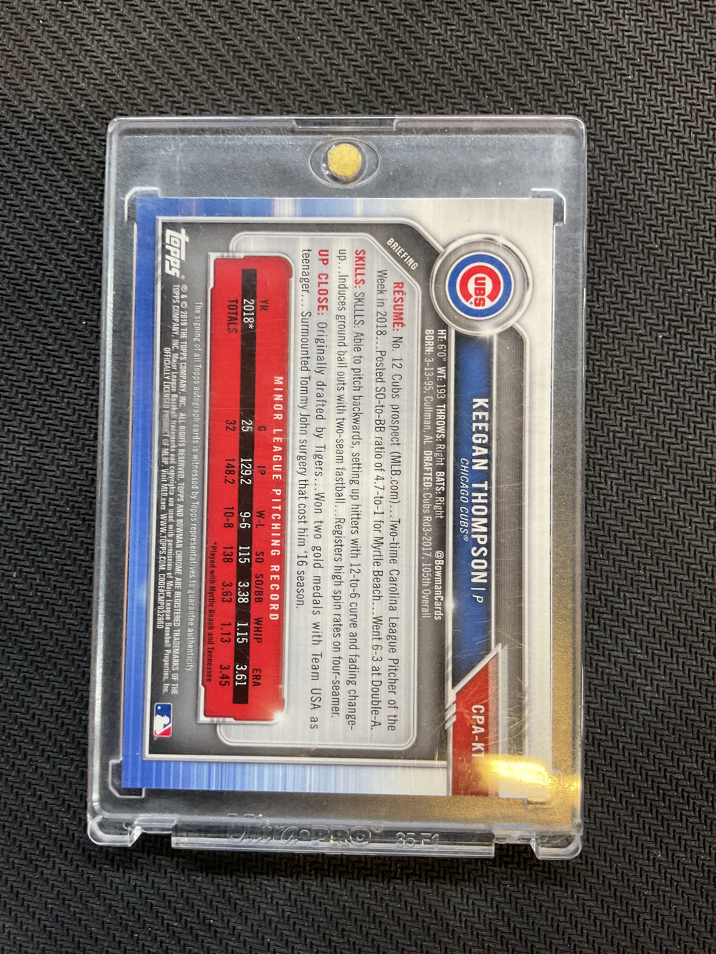 2019 Bowman Keegan Thompson Rookie Auto Blue /150 Cubs Auburn