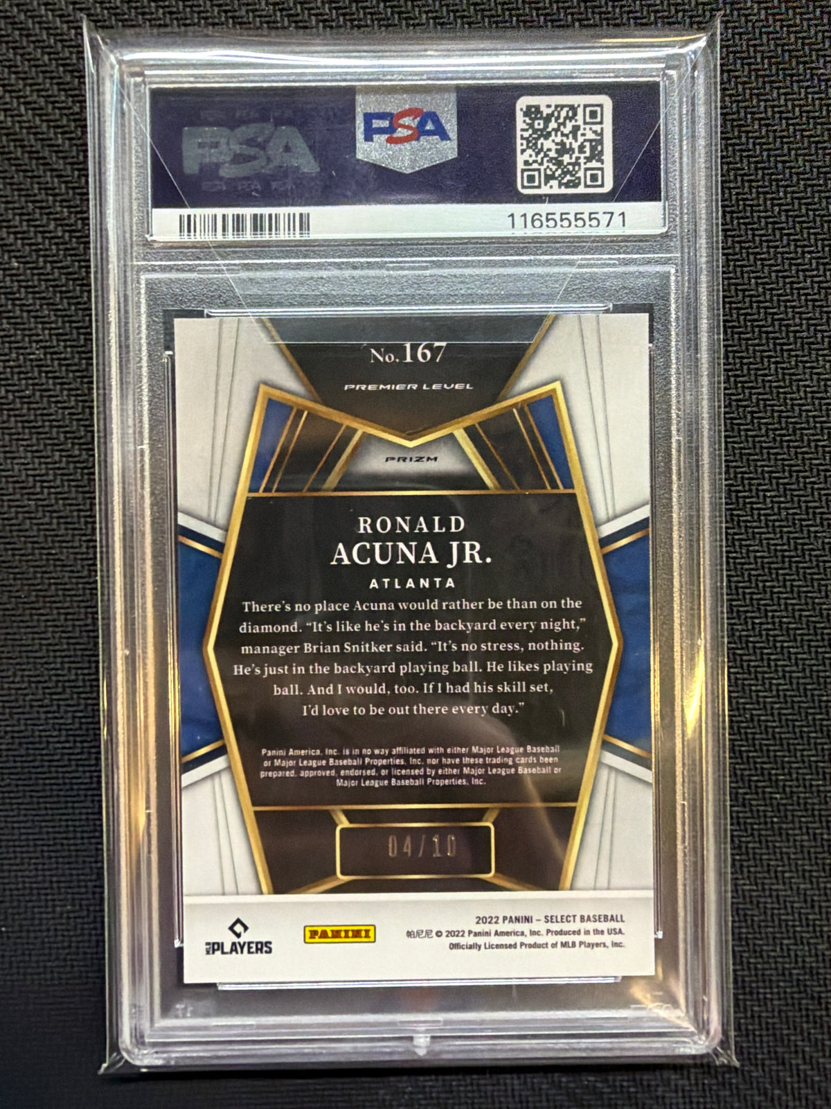 2022 Select Ronald Acuna Jr. Gold Disco /10 PSA 9 Braves
